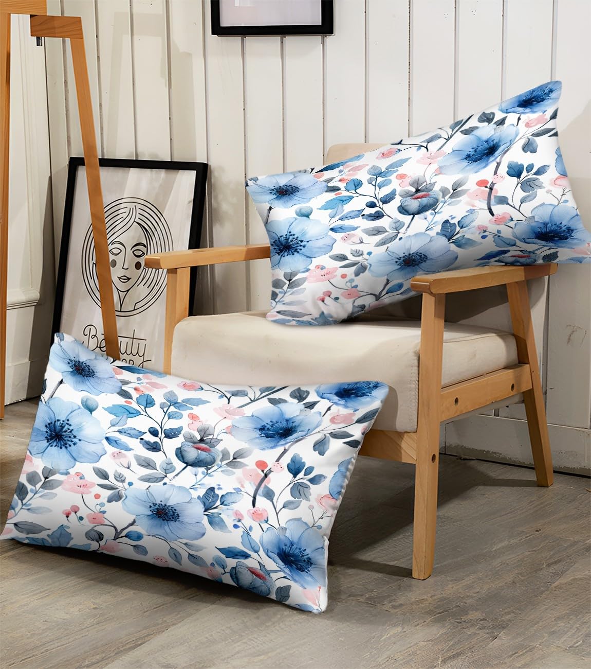 Biancheria da letto blu, 155 x 220 cm, per bambini, ragazzi e adolescenti, per letto singolo, fiori botanici e foglie, copripiumino con chiusura lampo e federa da 80 x 80 cm