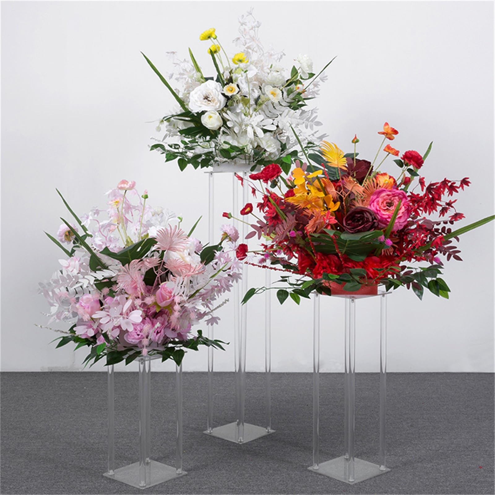 Soporte cuadrado transparente de acrílico para flores, centros de mesa de boda, decoración de fiesta de cumpleaños, mesa de postre (20 cm)