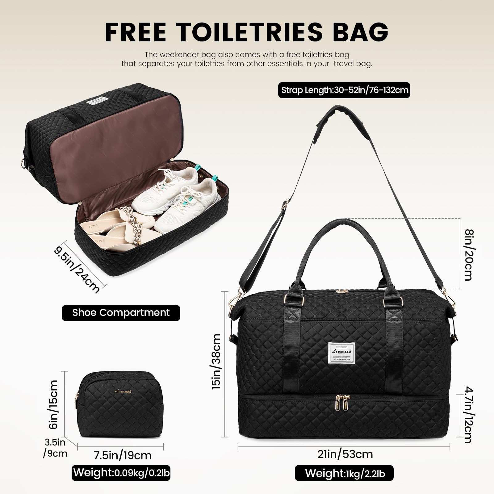 LOVEVOOK Bolsa de Viaje Mujer Bolsa Deporte Mujer Grande Maletas de Cabina Avion Travel Duffle Bag Bolso Maternidad Hospital Equipaje de Mano con Neceser Organizador para Viaje Gym Playa Sauna