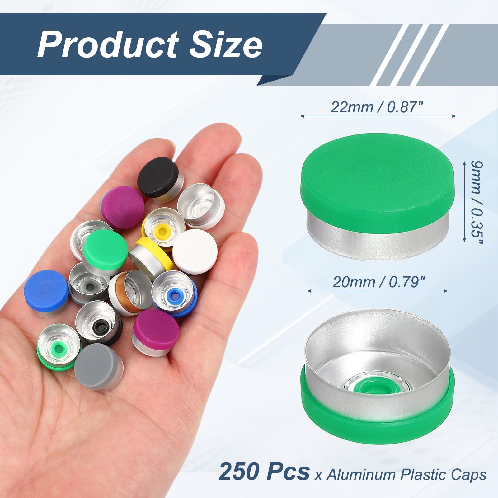 PATIKIL 20mm Aluminum Plastic Vial Top Caps Seals 250 Pcs Green — Amazon image 2