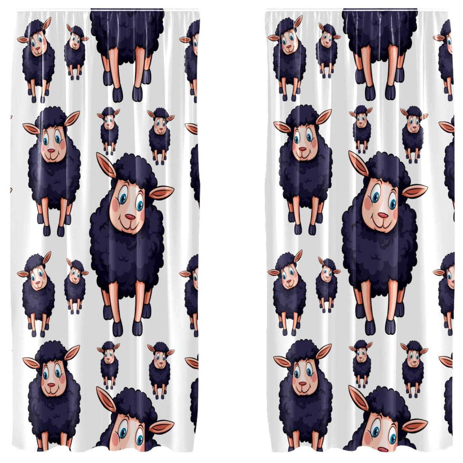 Cortinas de panel para niños juego de 2 piezas con bolsillos para barra y estampado de ovejas