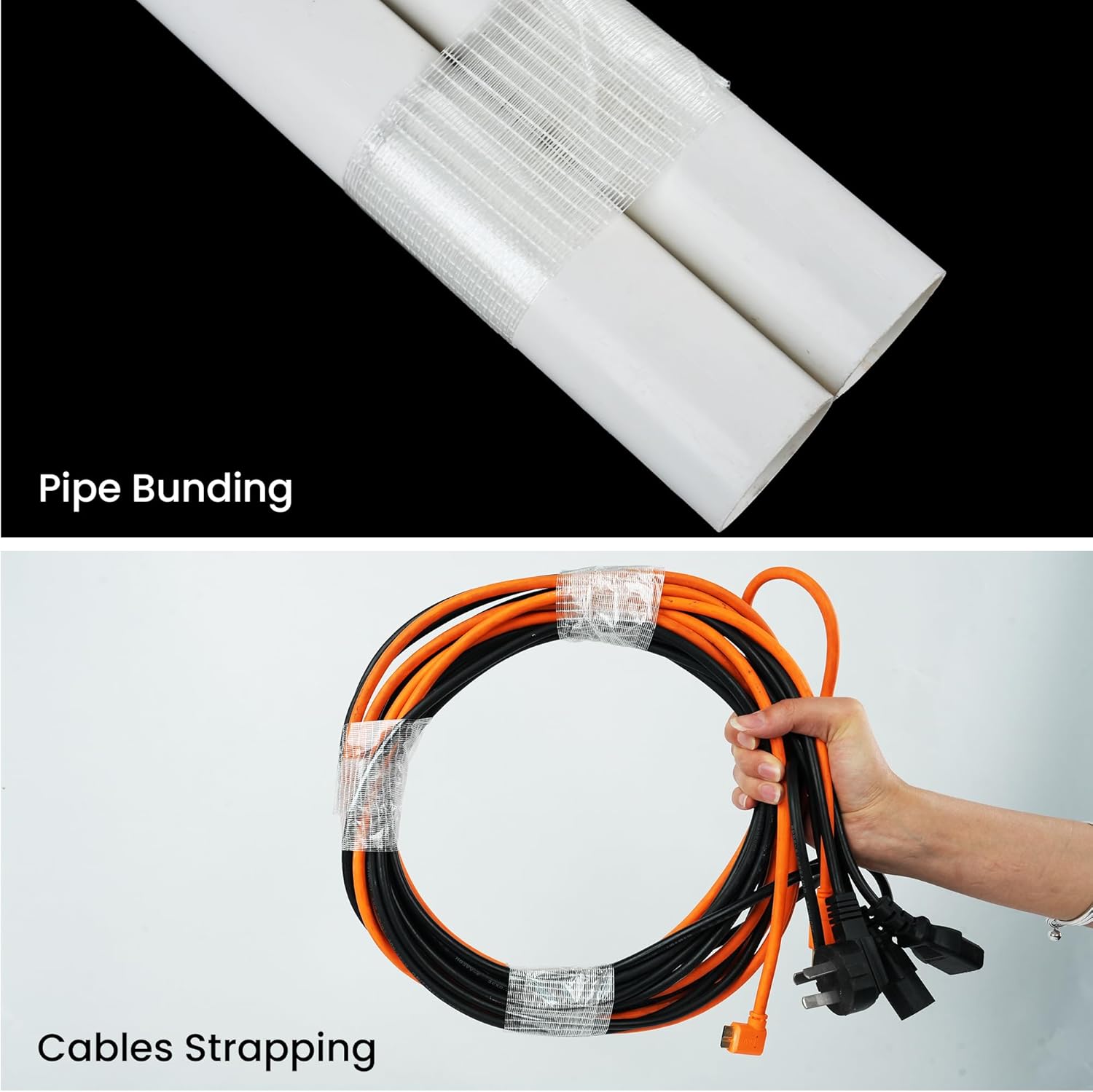 TAPEBEAR Bi-Directional Filament Strapping Tape 1 Inch x 60Yards + Stretch Wrap Film 4" x 1000Ft