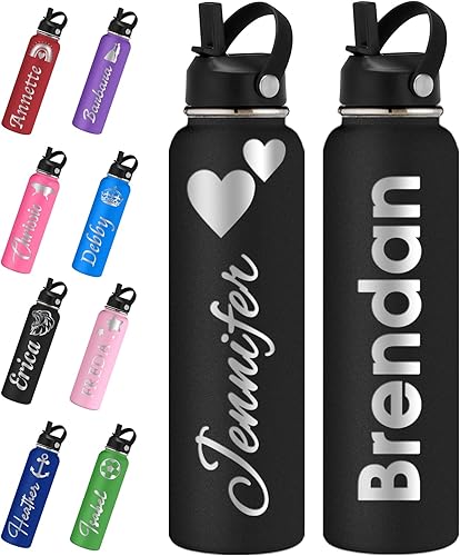 Botellas de agua personalizadas con tapa de popote de 243240 onzas, botellas aisladas de acero inoxidable con nombre, logotipo, regalo personalizado