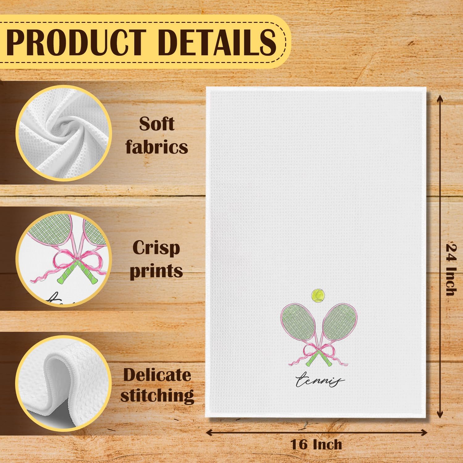 Tennis Gifts for Women Kitchen Towels, Gifts for Tennis Lovers Players Dish Tea Towels, Pink Bow Sports Racket Decorative Hand Towel for Bathroom Kitchen, 16x24 Inch - Image 6
