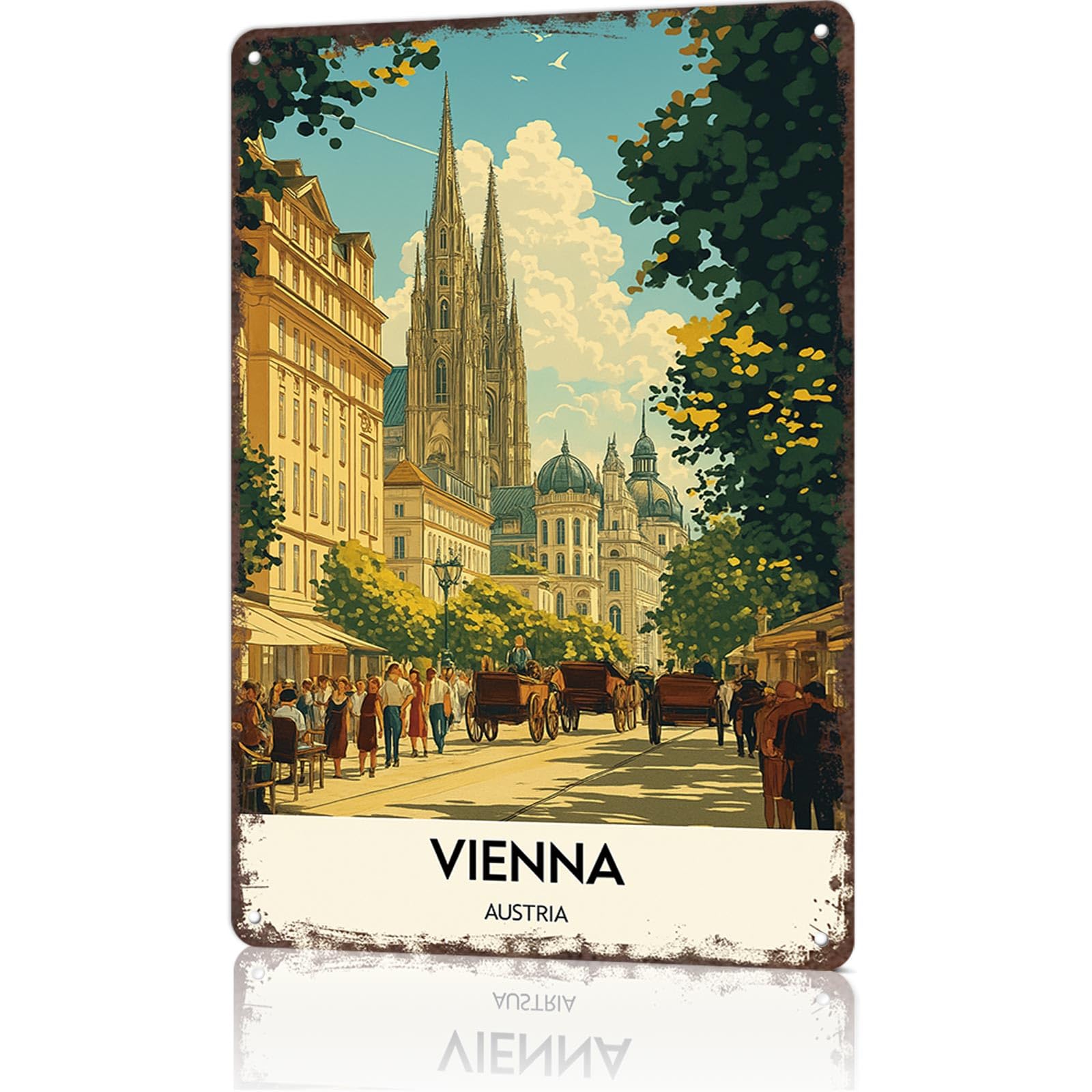 KWQDOZF Funny Metal Signs Poster Vienna, Austria Vintage Metal Tin Sign Vintage Wall Art for Office Dorm bedroom Bar Garage Decor 8X12inch
