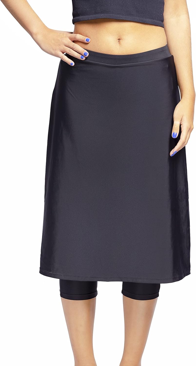 Long Swim Skirt with Attached Leggings Modest Sun Protection Sports Skirt for Woman