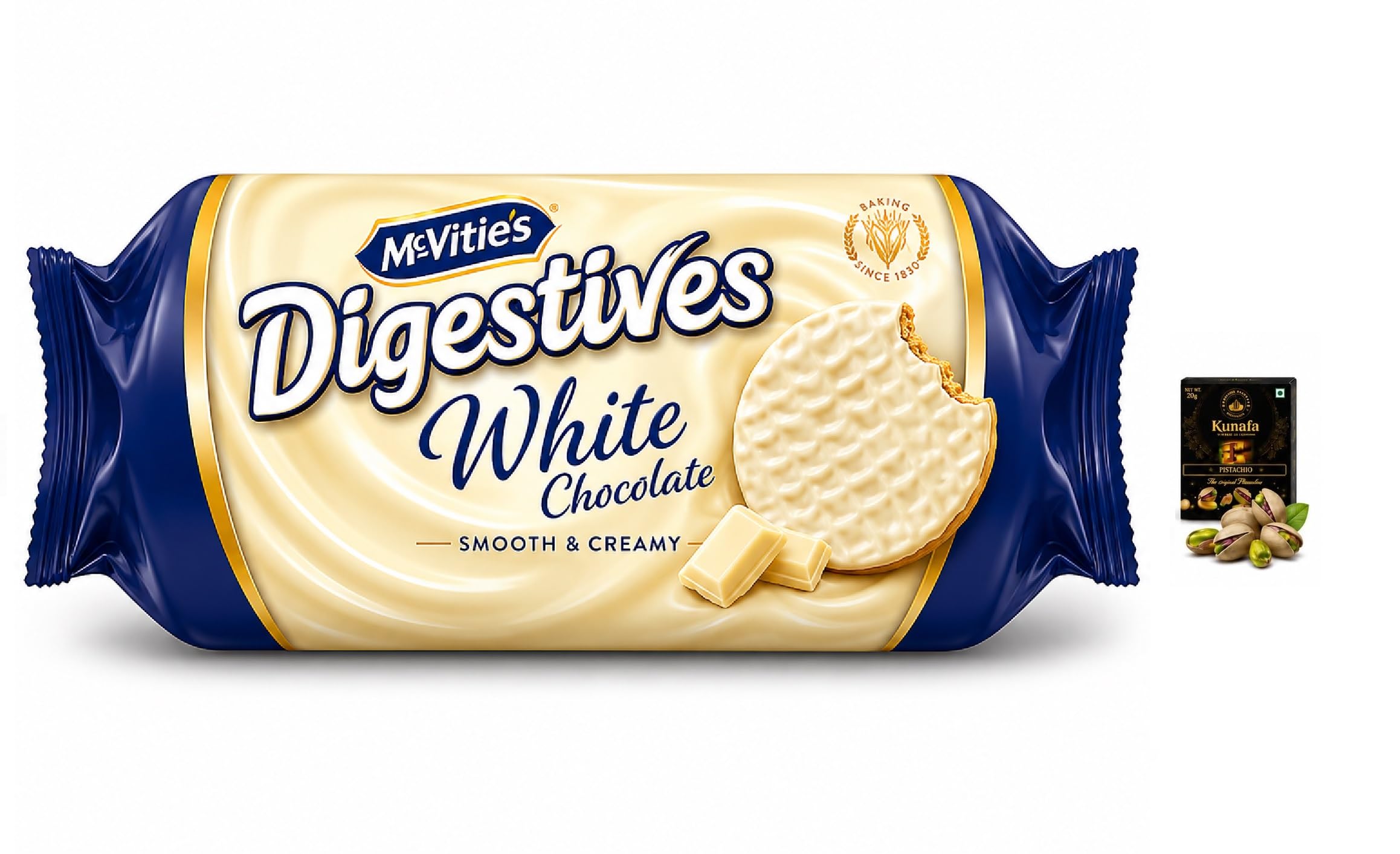 McVitie's Digestives White Chocolate Biscuits Smooth & Creamy Classic Wheat Baked Snack 232g with Free Flavourito Kunafa Pistachio Chocolate Bar, 20g By Decadent Foods-image-20