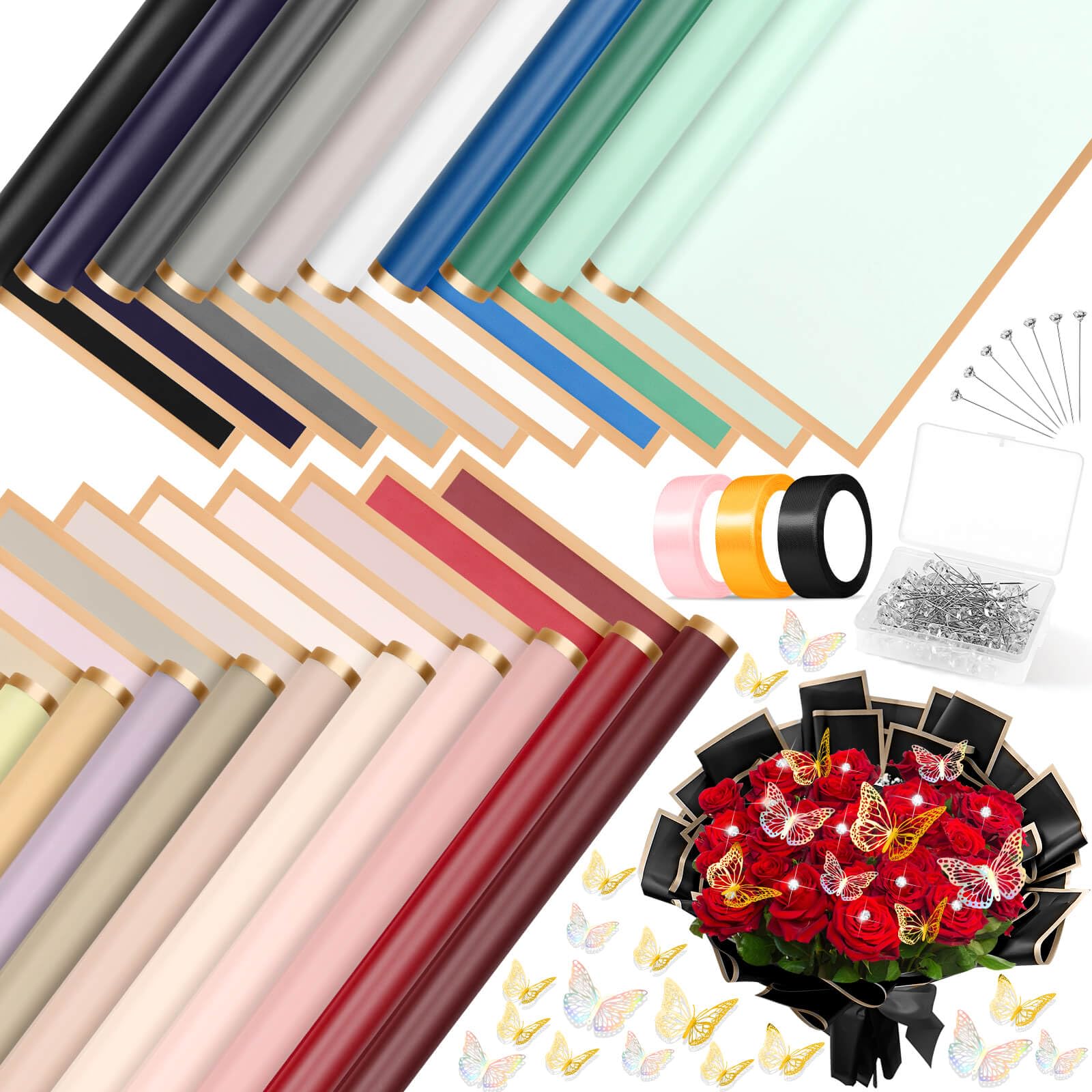 Tidponra Geschenkpapier-Set für Blumenstrauß (mehrfarbig)