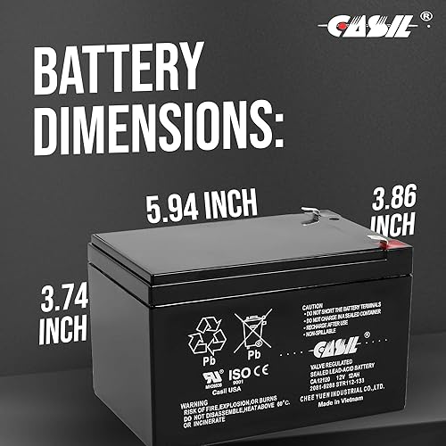 Miniatura 5 de Casil Batería de repuesto de 12 V y 12 Ah compatible con Power-Sonic PS-12120, paquete de 2