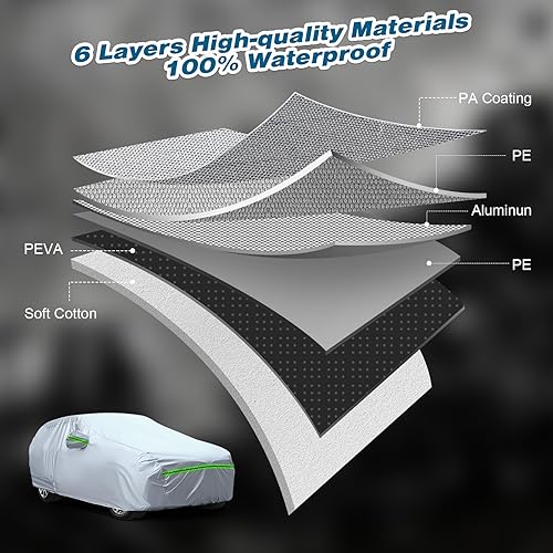 Miniatura 2 de TUCAREST 6 capas de alta calidad, cubierta rígida para automóvil, diseño de cremallera, impermeable, resistente a la intemperie, protección solar