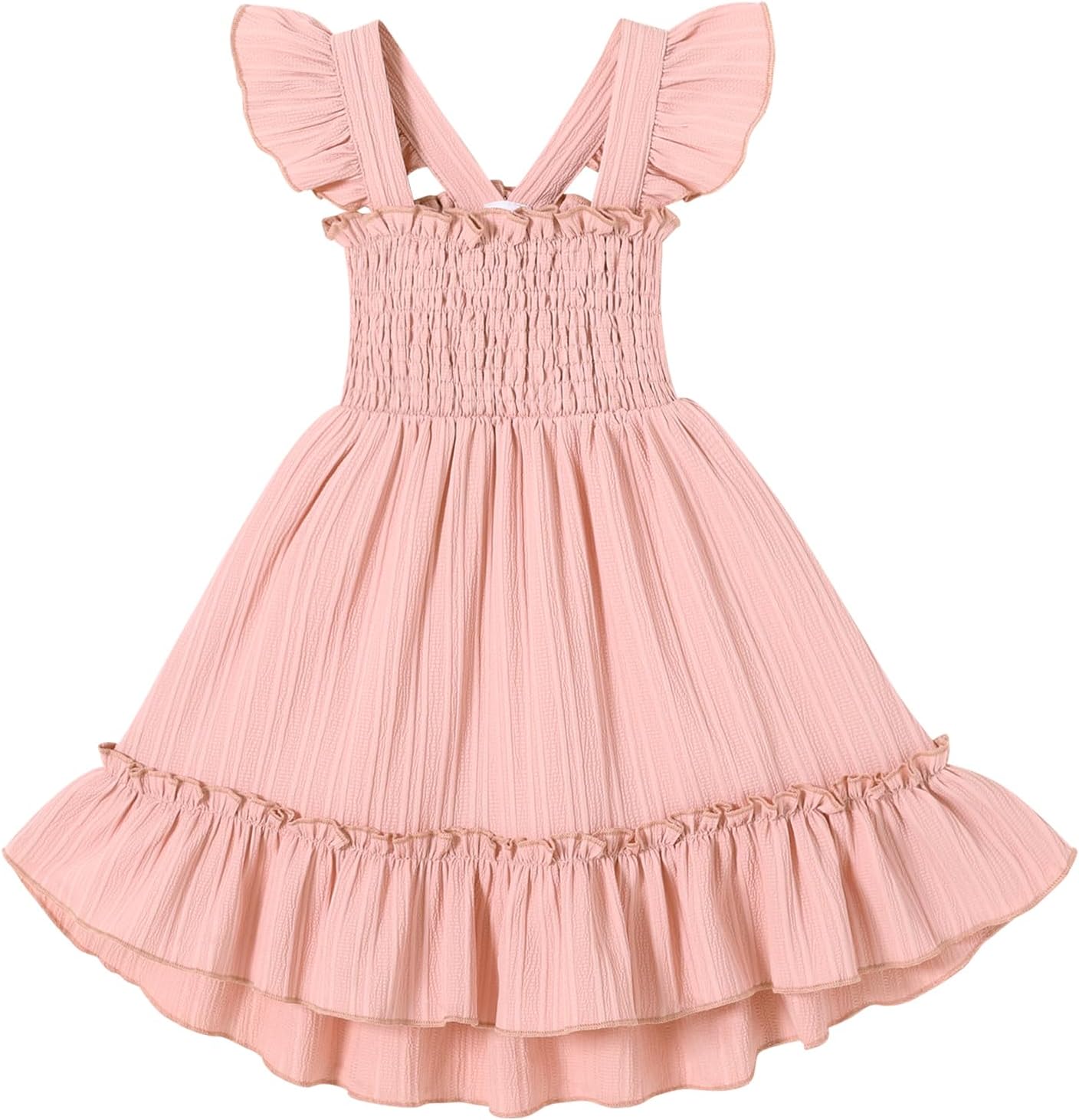 YOUNGER TREE Toddler Dress Girls Summer Ruffle Sleeveless Smocked Dresses Kids Beach Casual Sundress