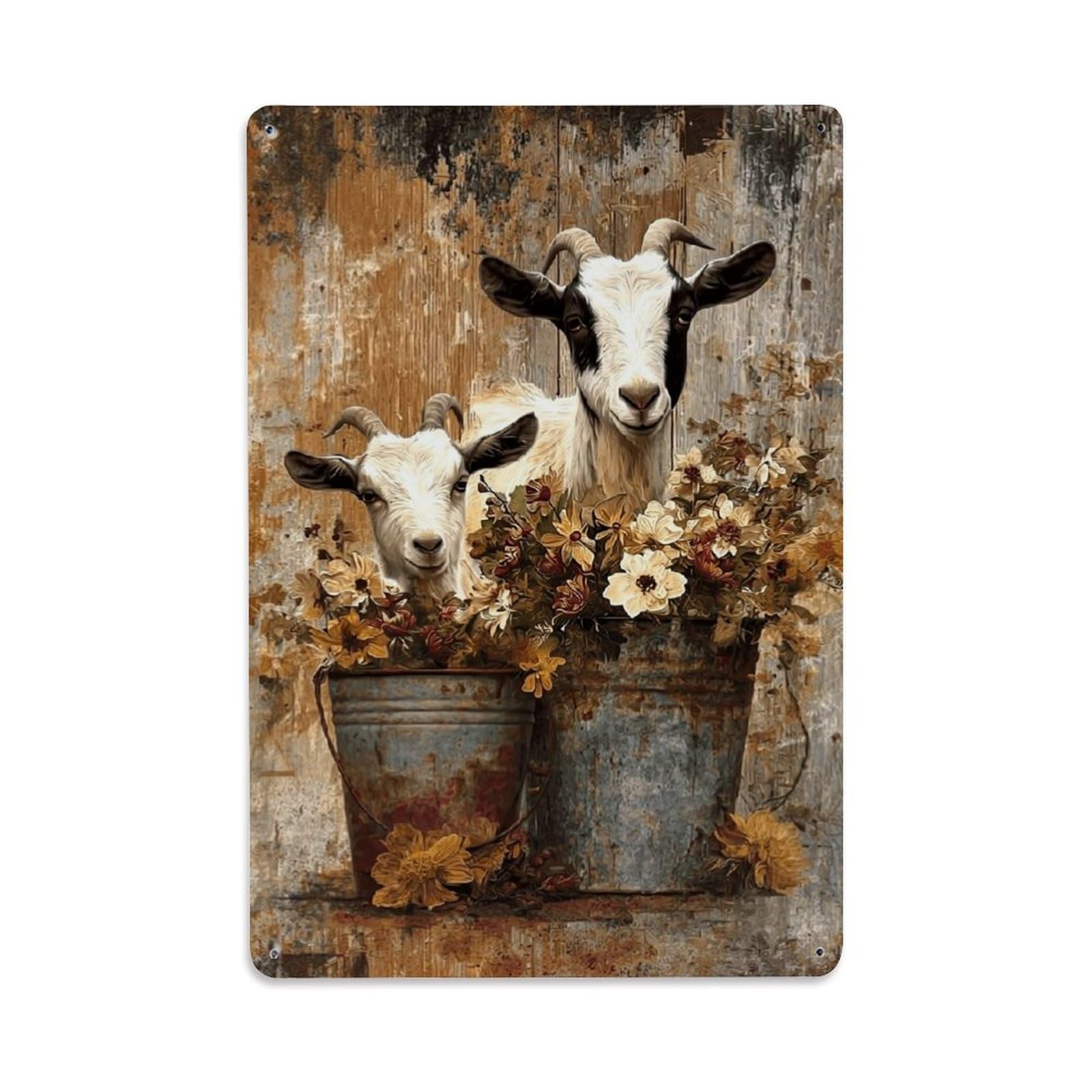 Nestemfo Vintage Goats In Rustic Flower Buckets Tin Sign Metal Sign, Living Room,Bar, Home, Bedroom Wall Decor,Retro Metal Poster 8X12 Inches