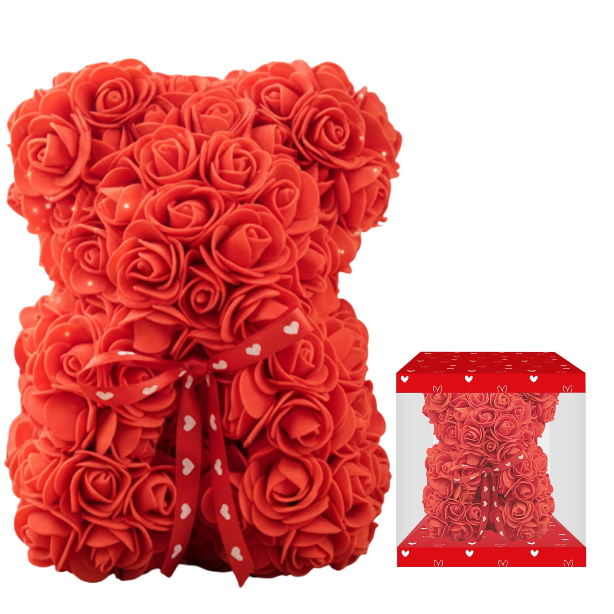 Red Rose Bear Artificial Roses Gift Box – Red Heart Bow | Valentine’s Day, Birthday, Anniversary, Romantic Present, Valentines Gifts for Her, Valentines Day Gift Rose Bear for women, Rose Teddy Bear