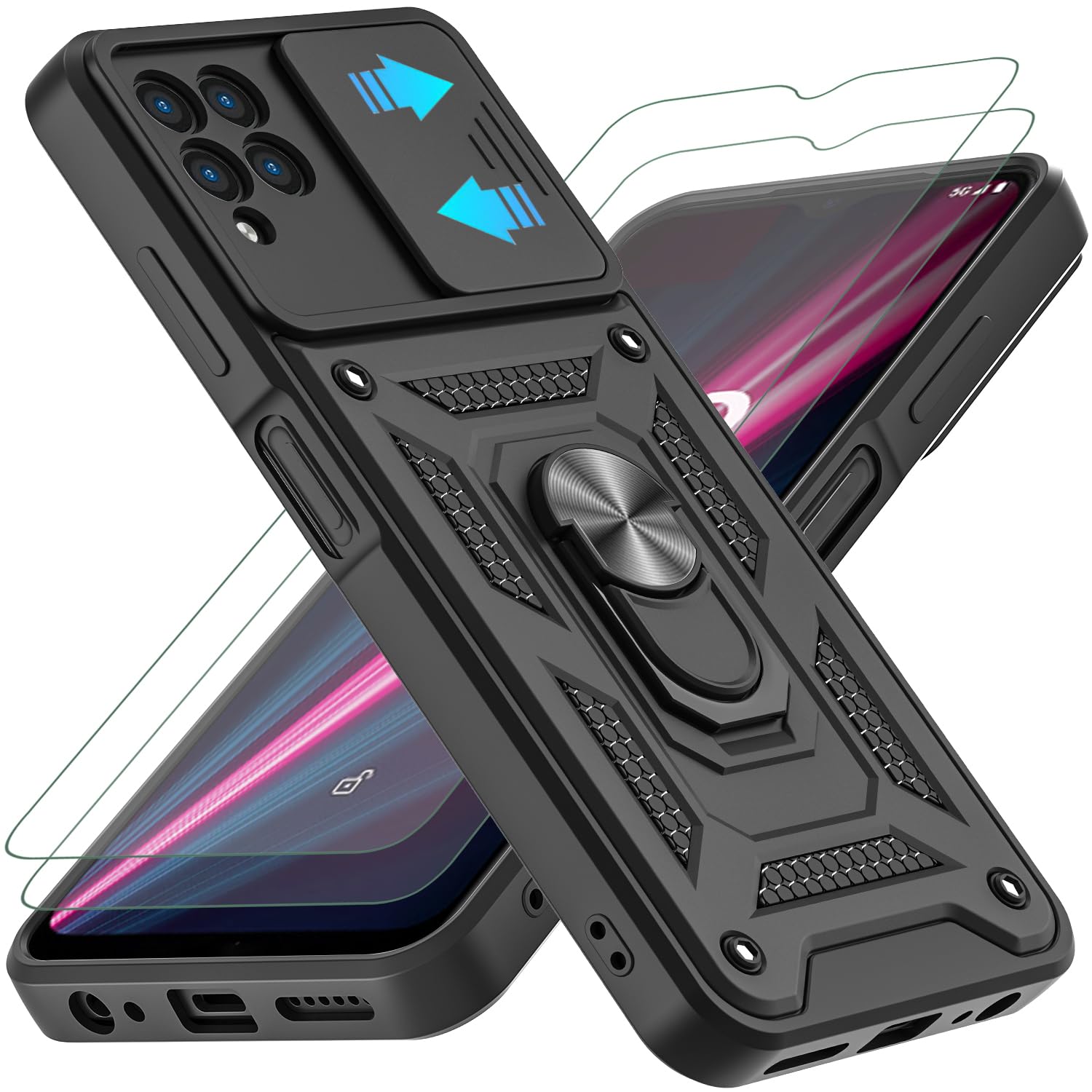 YKHJKLEC for Revvl 6 Pro 5G/Revvl 6X Pro 5G Case, [Military Grade] Shockproof with 360 ° Rotation Metal Kickstand Protective Case with 2Pcs HD Screen