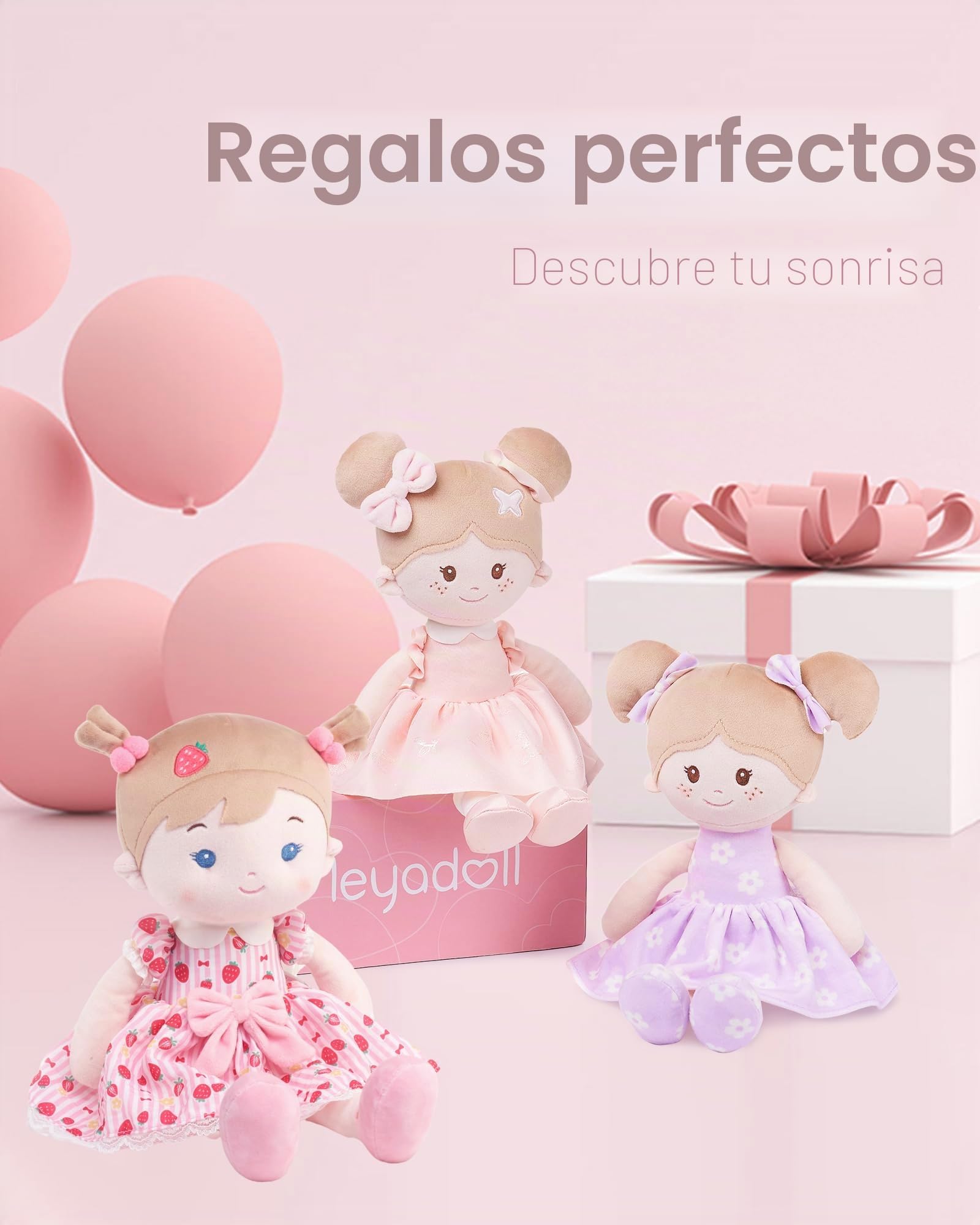 LeyaDoll Muñeca Suave (16 Pulgadas), mi Primera muñeca de Trapo para el Regalo de cumpleaños de una niña de 1 año, Regalo de Bautizo y Navidad para niña y bebé，niños pequeños -Strawberry