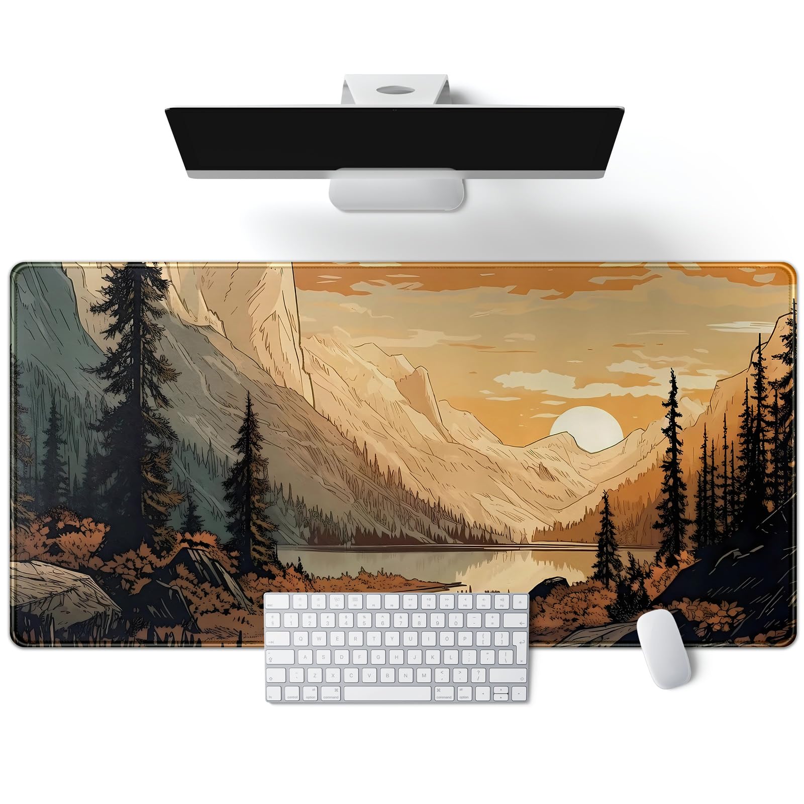 Sunset Mountains Desk Mat Aesthetic Large Mouse Pad XXL Extended Gaming Mousepad Nature Landscape Big Mouse Mat Computer Laptop Desktop Pad Keyboard