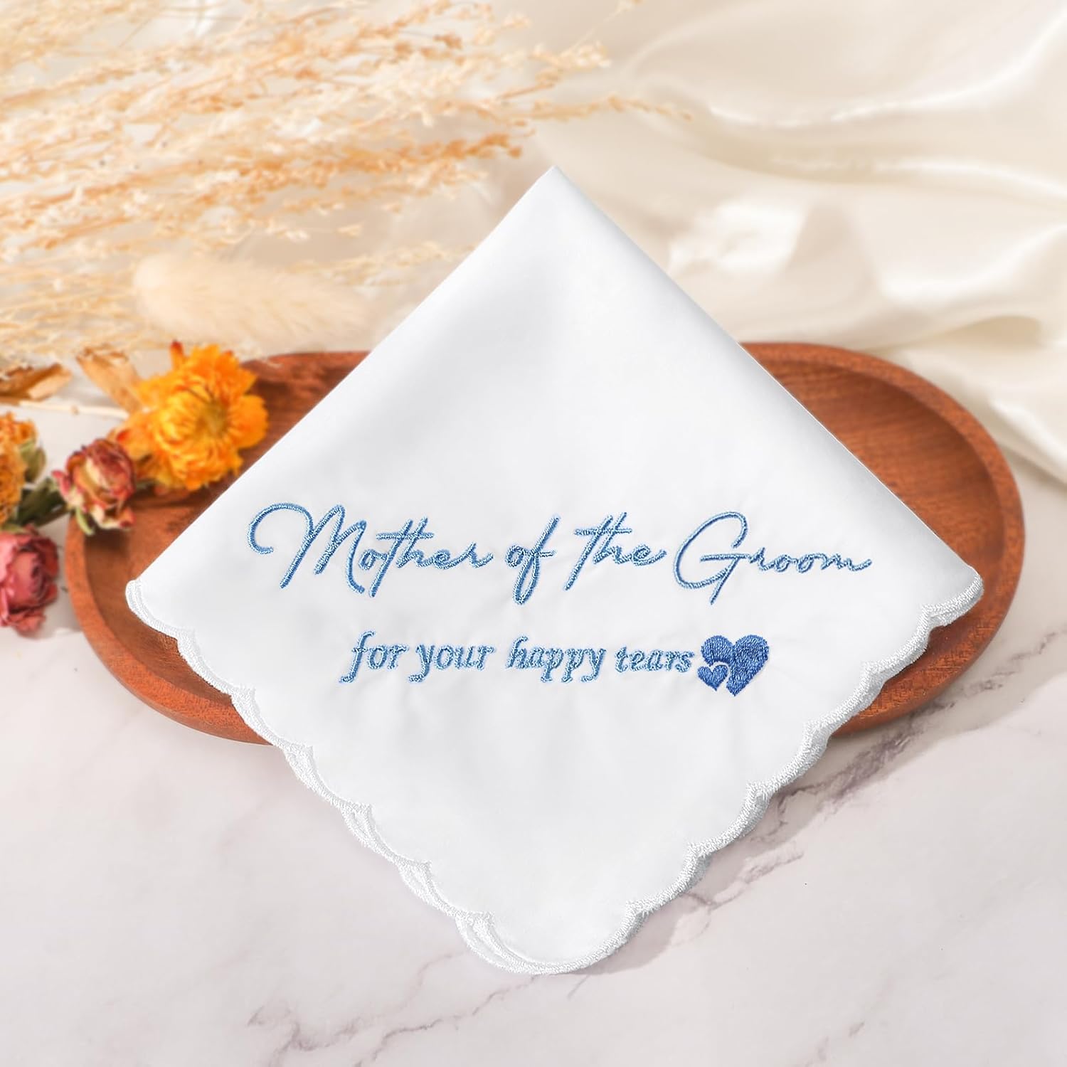 HOULIFE Something Blue Wedding Handkerchiefs, Mother & Father of Bride Handkerchief Wedding Gift for Your Happy Tears - Image 7