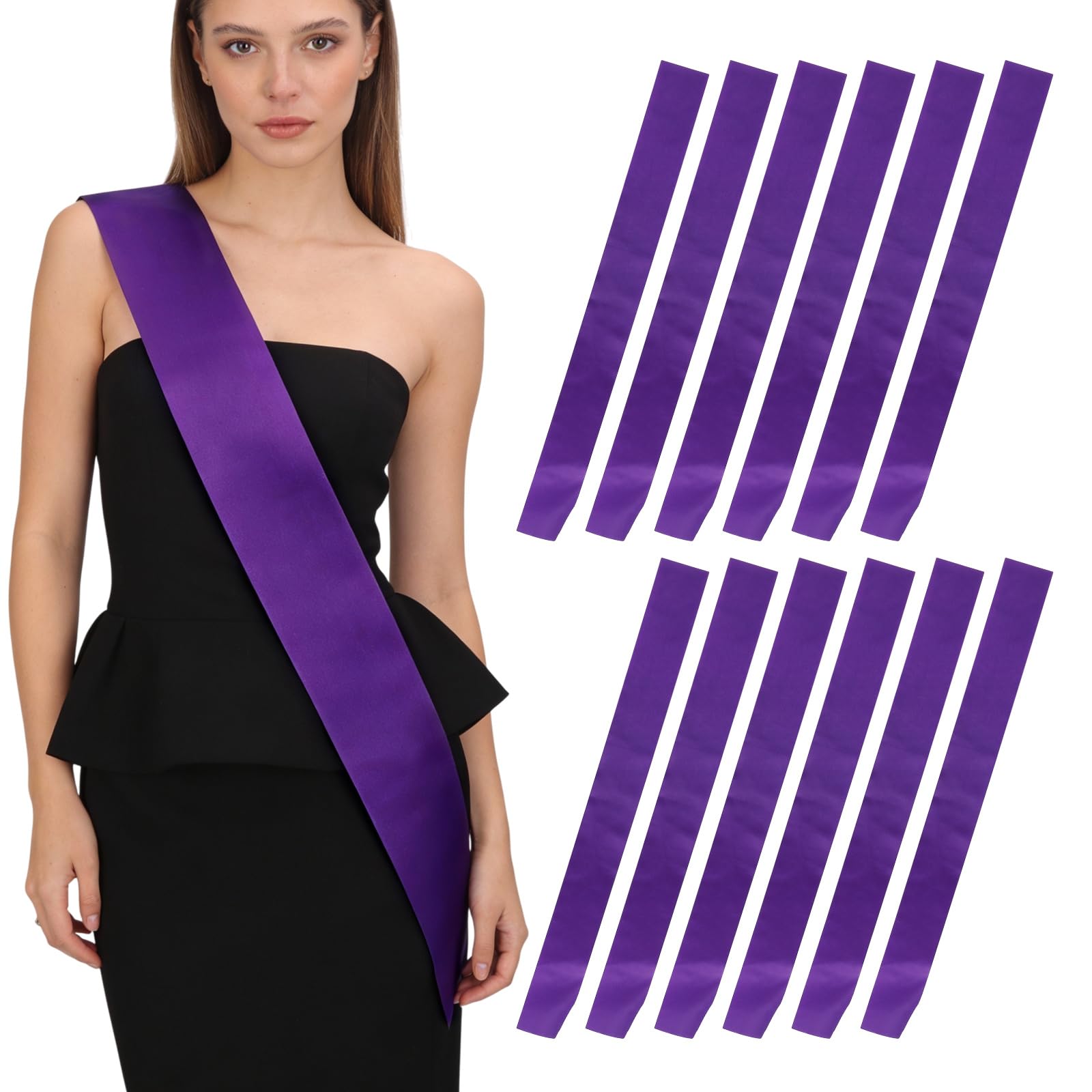 Photo 1 of 12 Pcs Blank Satin Sash, Plain Sashes, Purple Sashes for DIY Beauty Pageants Birthday Wedding Graduation Homecoming Beauty Queen Senior Night Party Decorations