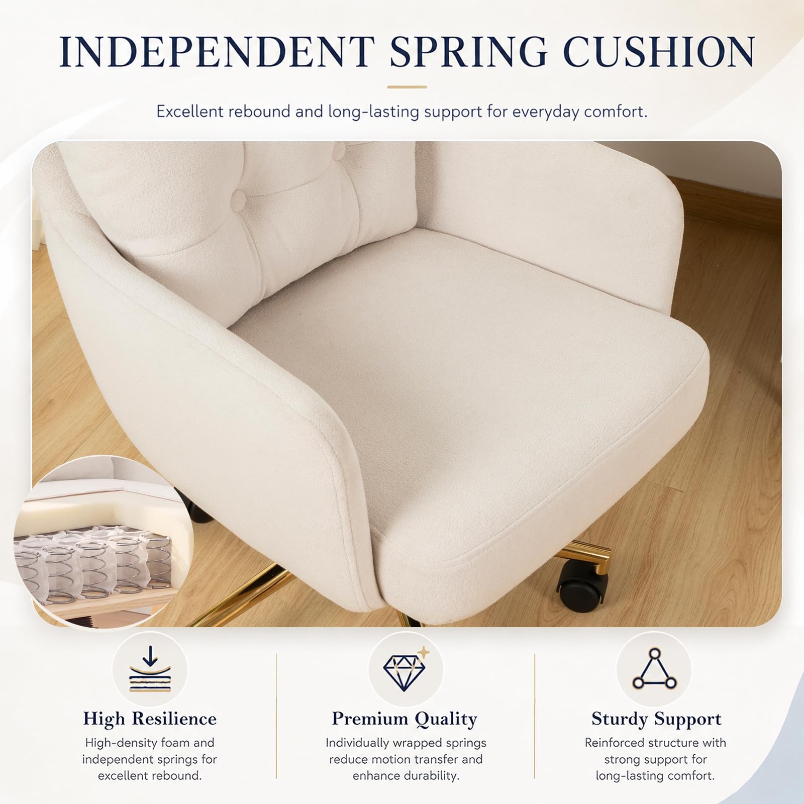 Silla Terciopelo, 360° Silla Giratoria con Respaldo y Reposabrazos, Sillas Escritorio Beige