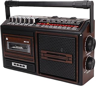 Cassette Player, Retro Boombox Cassette Player AM/FM/SW1/SW2 Radio Portable Recording Boombox, Support Storage Card, USB and Tape, with Earphone Jack, Big Speaker(Coffee UK)