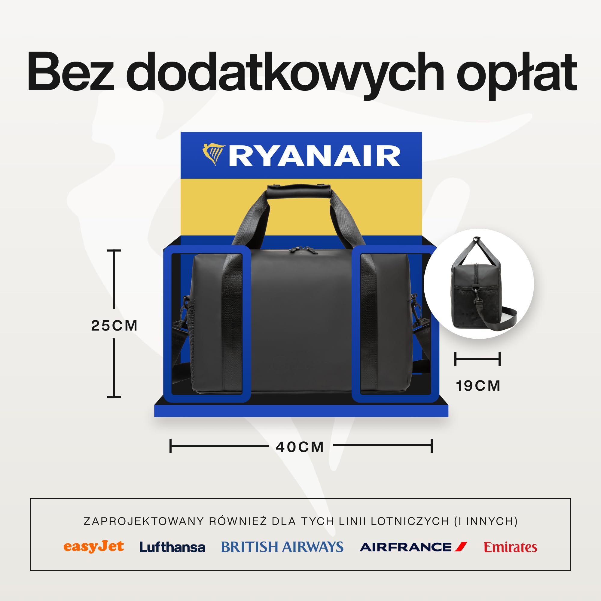 TRAVEL DUDE Torba podręczna Ryanair 40 x 20 x 25 cm, wodoodporna torba podróżna 20 l, mała torba weekendowa i sportowa do lotów Ryanair i Eurowings, czarna, dla kobiet i mężczyzn