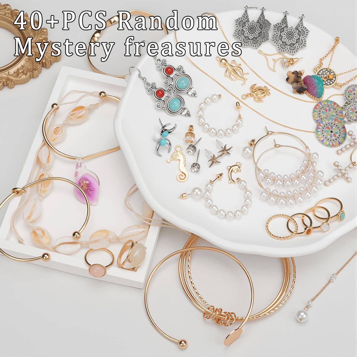 Raicegs 40+PCS Crystal Ocean Theme Mystery Jewelry Jar Surprise Jewelry Box for Women Jewelry Set Necklace Earrings Bracelet Charms Rings Hair Clips Unique Gift for Her Women - Image 3