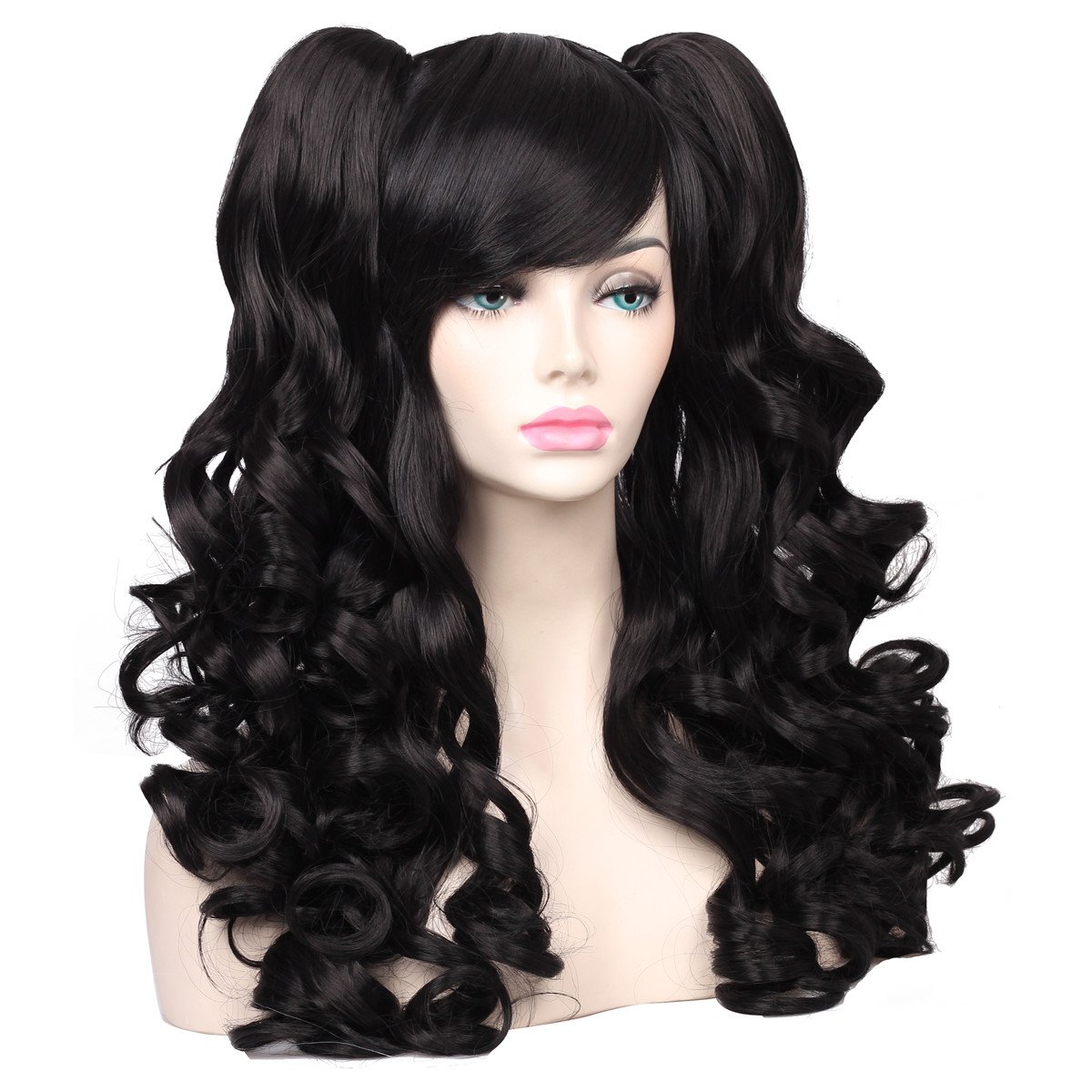 ColorGround Long Curly Cosplay Wig with 2 Ponytails(Black) - Image 5