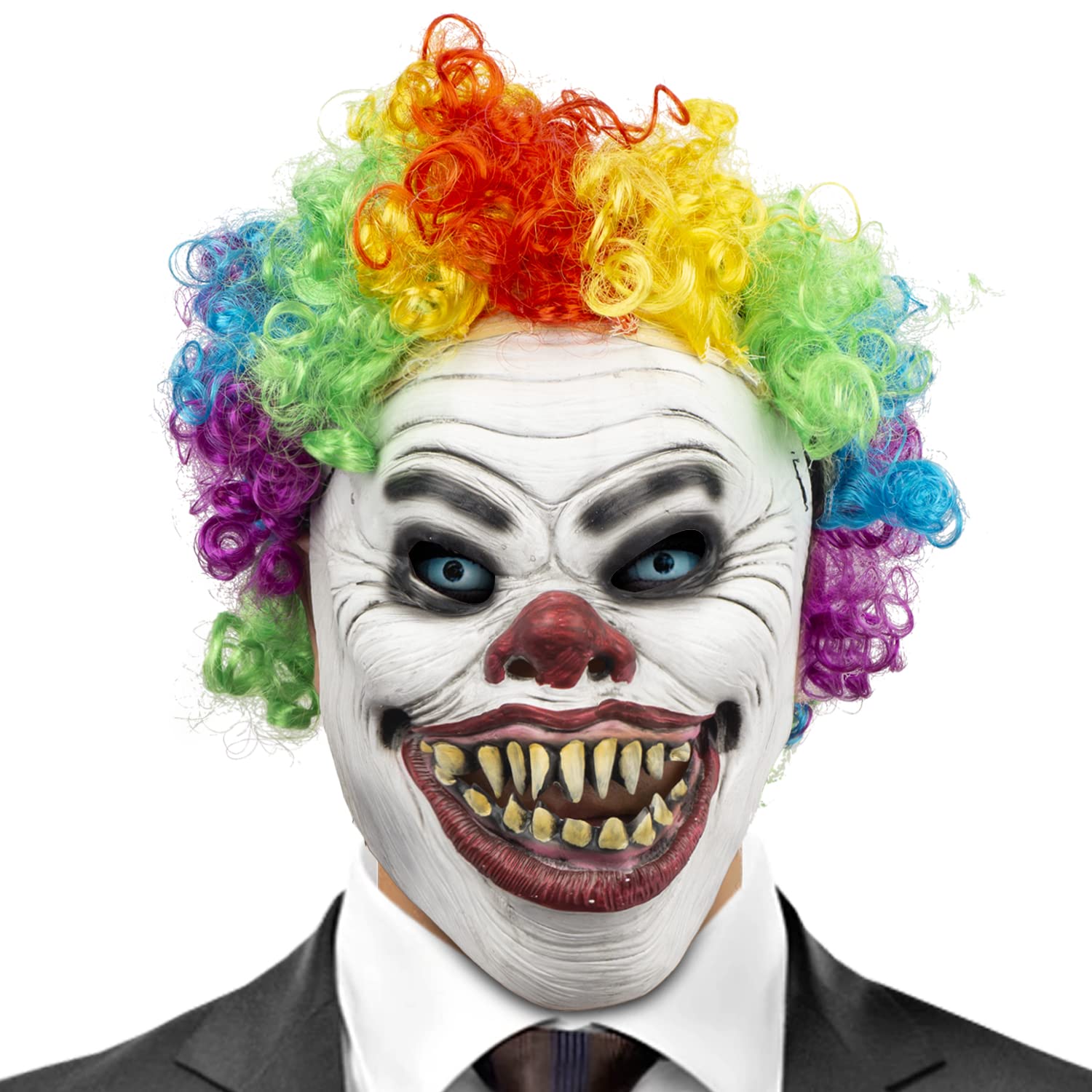 PartyHop Clown Mask Colorful Hair Latex Full Head Scary Horror