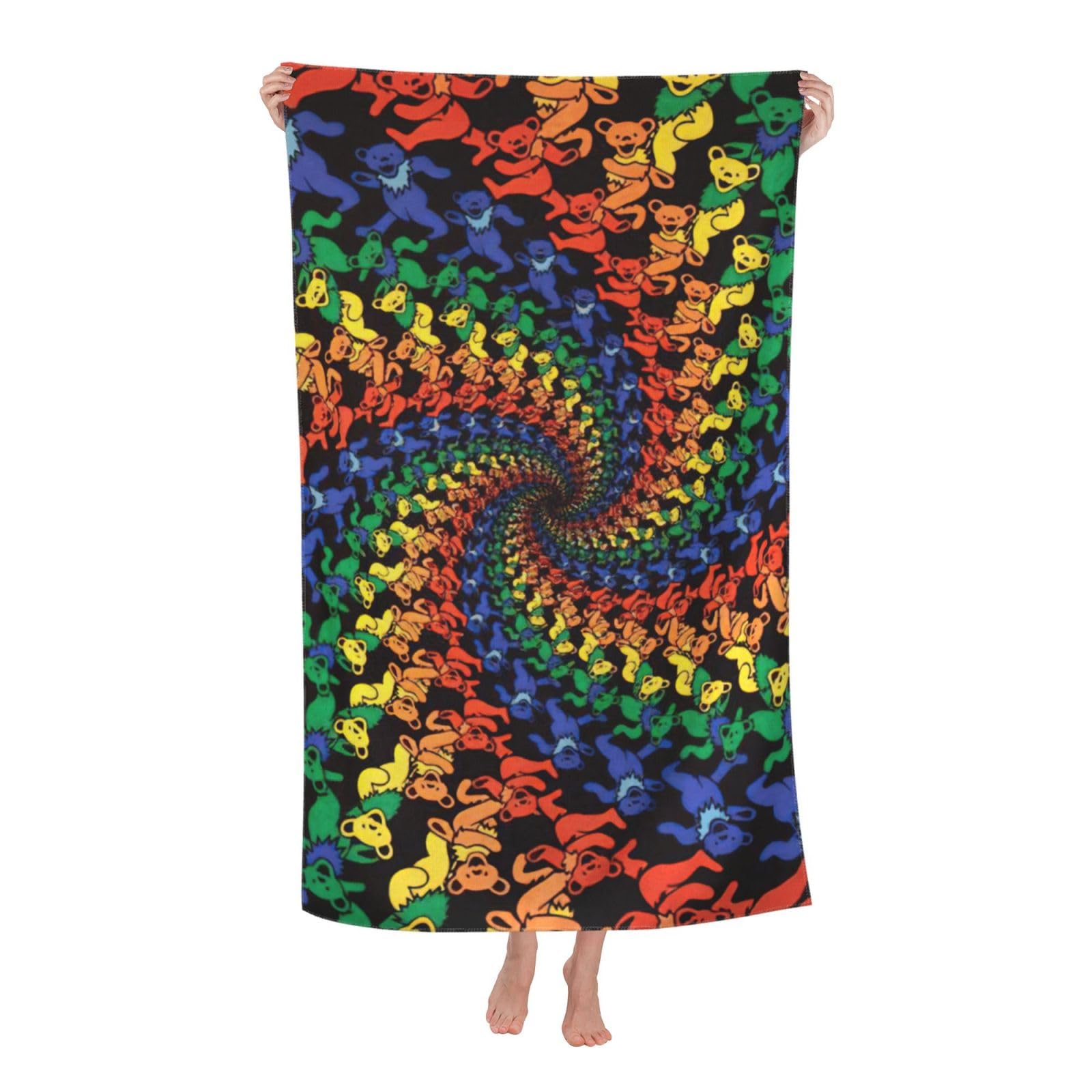 NImongt Bear Dancing Tie Dye Print Oversized Adult Beach Towel For Travel Weekend Getaways Festivals Camping Trips