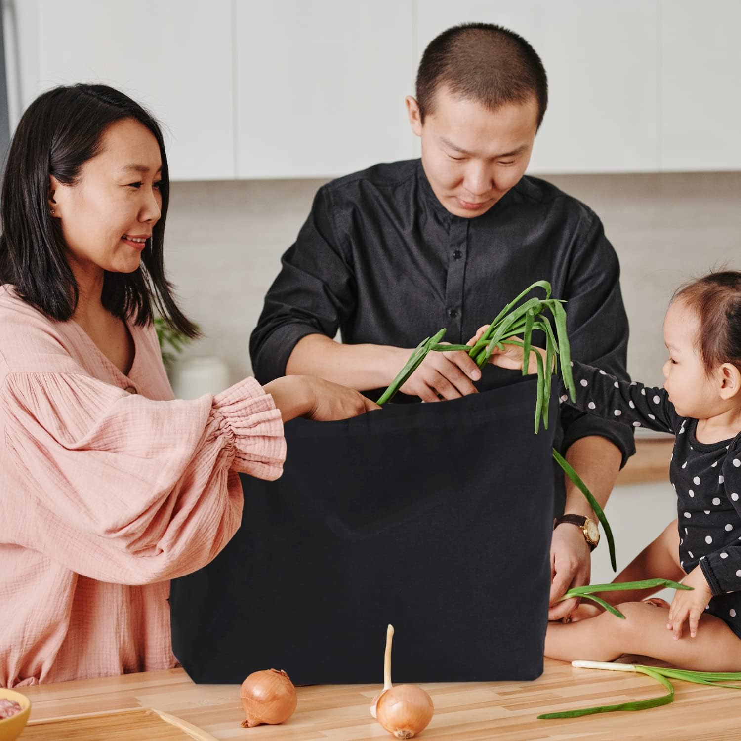 Koolmox 6-PACK 22x16x7.8'' Extra Large Canvas Tote Bags Bulk 12Oz Thick Heavy Duty Reinforced Handles, Blank Black Canvas Grocery Bag Multi Purpose Tote Travel Beach Tote bag Shopping Bags - Image 6