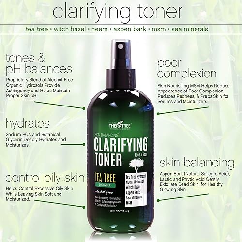 Miniatura 3 de Tónico aclarador con MSM, té de árbol e hidrosol Neem, control de acné para rostro y cuerpo, reductor natural de poros, aceite para suavizar,