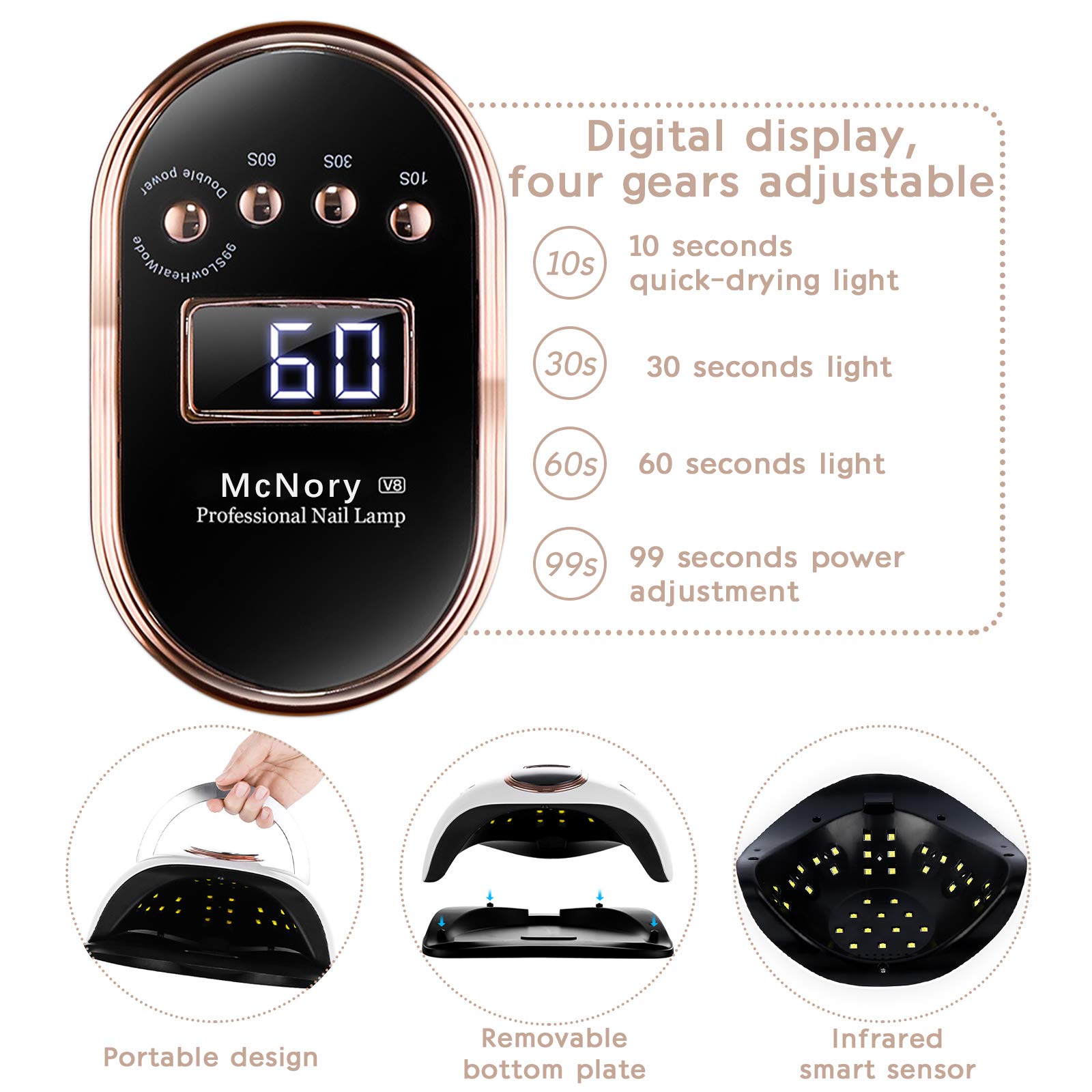 Lampada Unghie UV LED,168W Professionale Fornetto per Manicure/Pedicure Permanente Smalto Semipermanente 4 Timer con 10s/30s/60s/99s Display LED Automatico Sensore