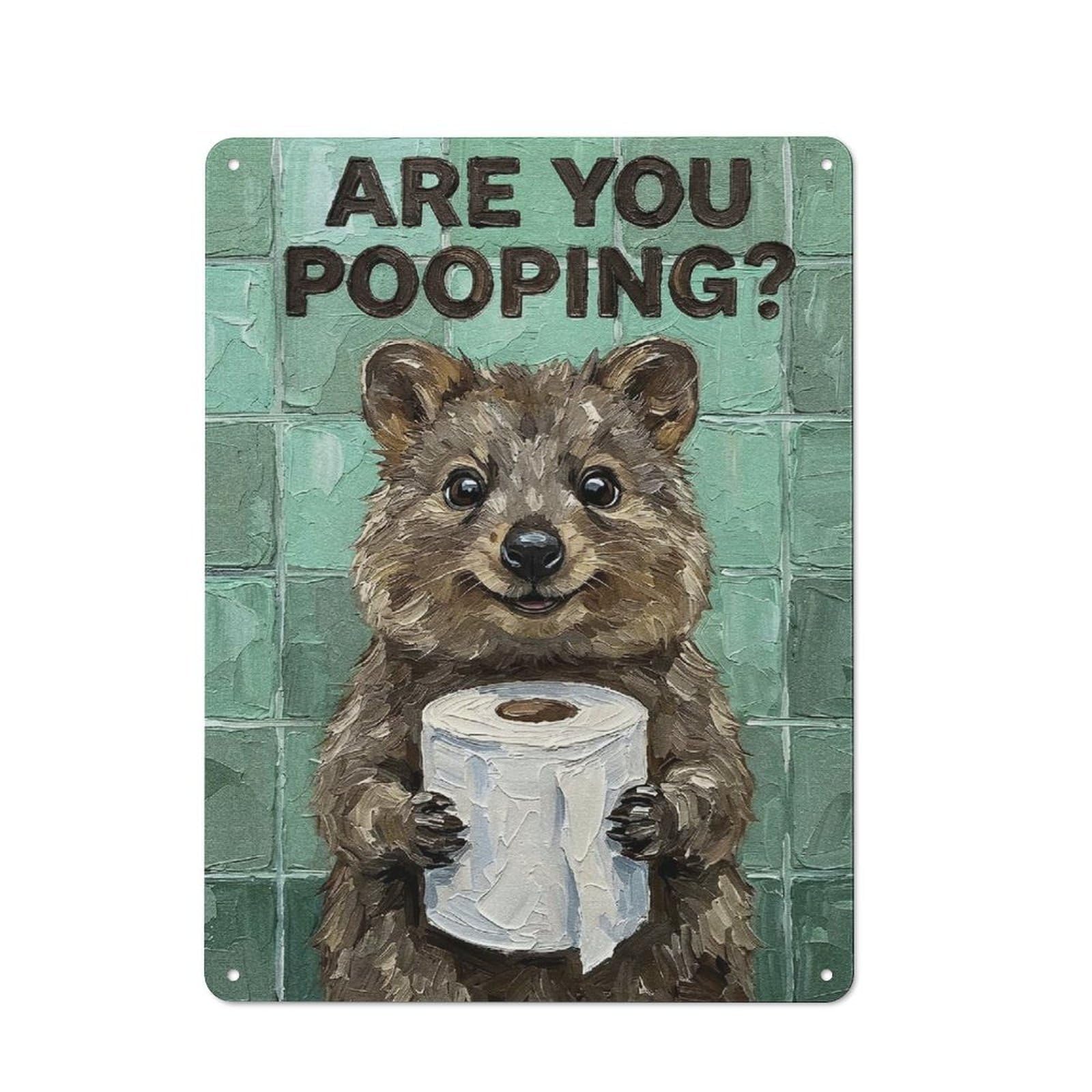 Junmoney Style-8 Tin Wall Plaque 40X30cm With Quokka With Toilet Paper Painting For Hallway Wall, Suited To Hallway Decor Lovers, For Retro Home Interiors