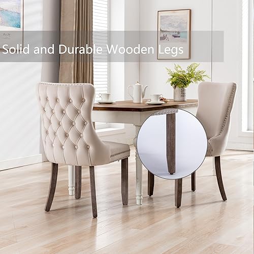 Miniatura 40 de Juego de 4 sillas de comedor de terciopelo negro, sillas de comedor tapizadas con respaldo copetudo con patas de madera maciza, sillas de comedor