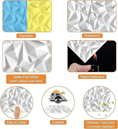 Miniatura 10 de TroyStudio Paneles difusores de sonido acústico, 19.7 x 19.7 x 1 pulgadas, 12 paneles de pared 3D de plástico de PVC, panel de difusión de