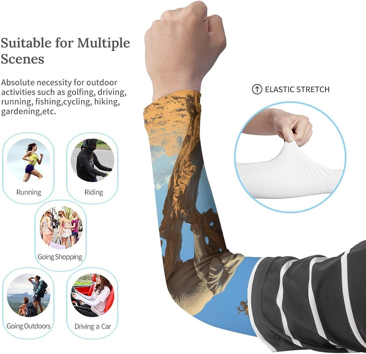Elephant on A Dead Tree Arm Sleeves Cooling Sun Protection Sports Compression for Golf Basketball