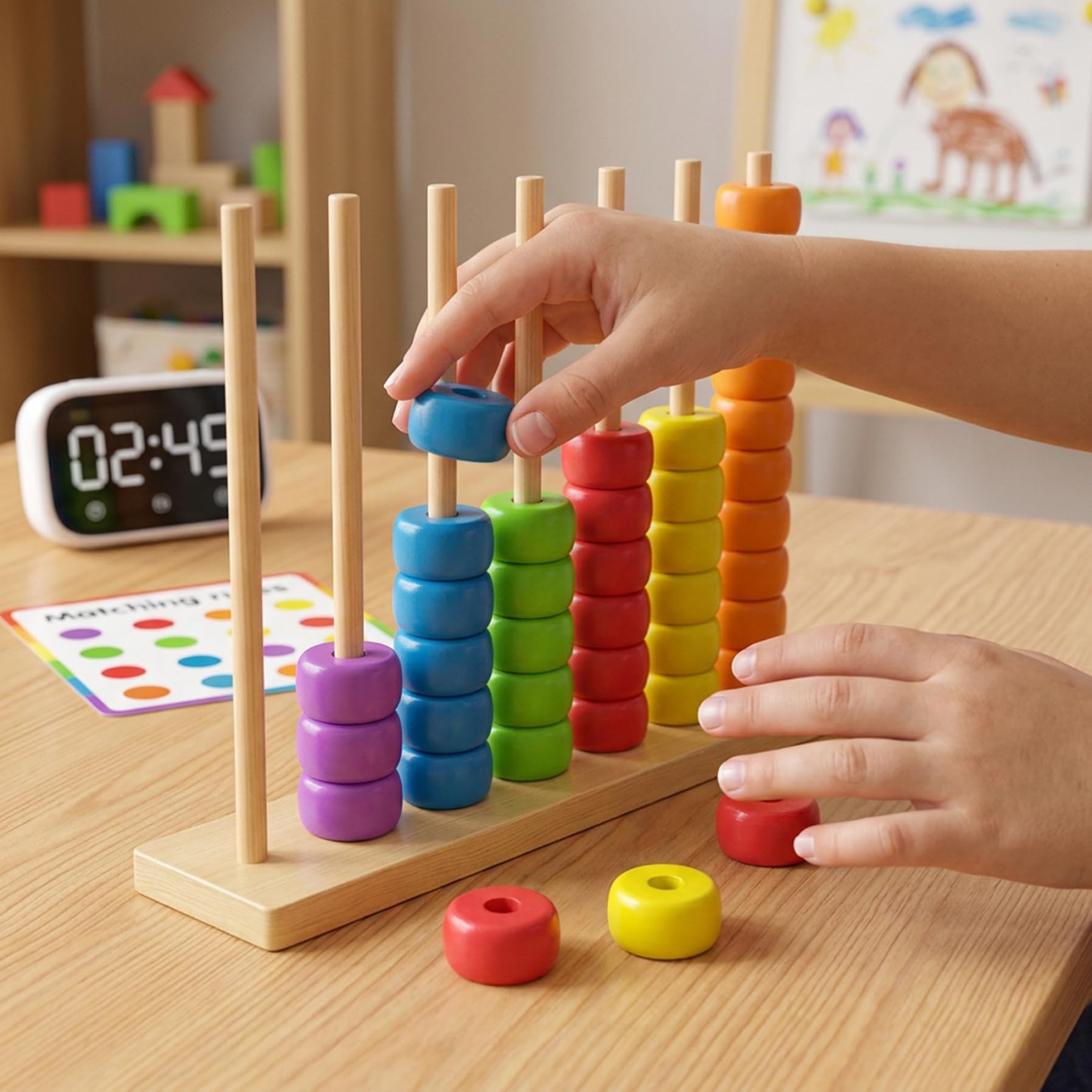 Farbsortierspielzeug 2-teiliges Stapelspielzeug aus Holz für Kleinkinder Montessori-Lernspielzeug für Erkennung Feinmotorik und Logik