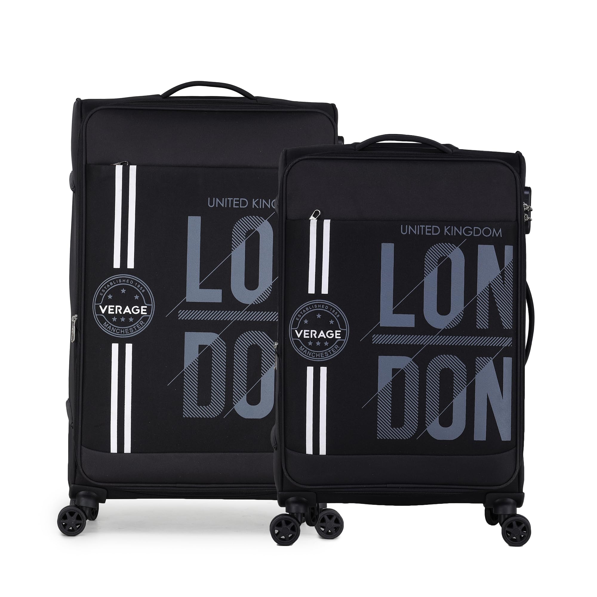 V Lite - Moscow Combo Set of 2 (Medium + Large) Softside Trolley Bag, Check-in 24"&28" Expandable Suitcase Travelling Luggage with Anti-Theft Zippers for Men and Women (Black)