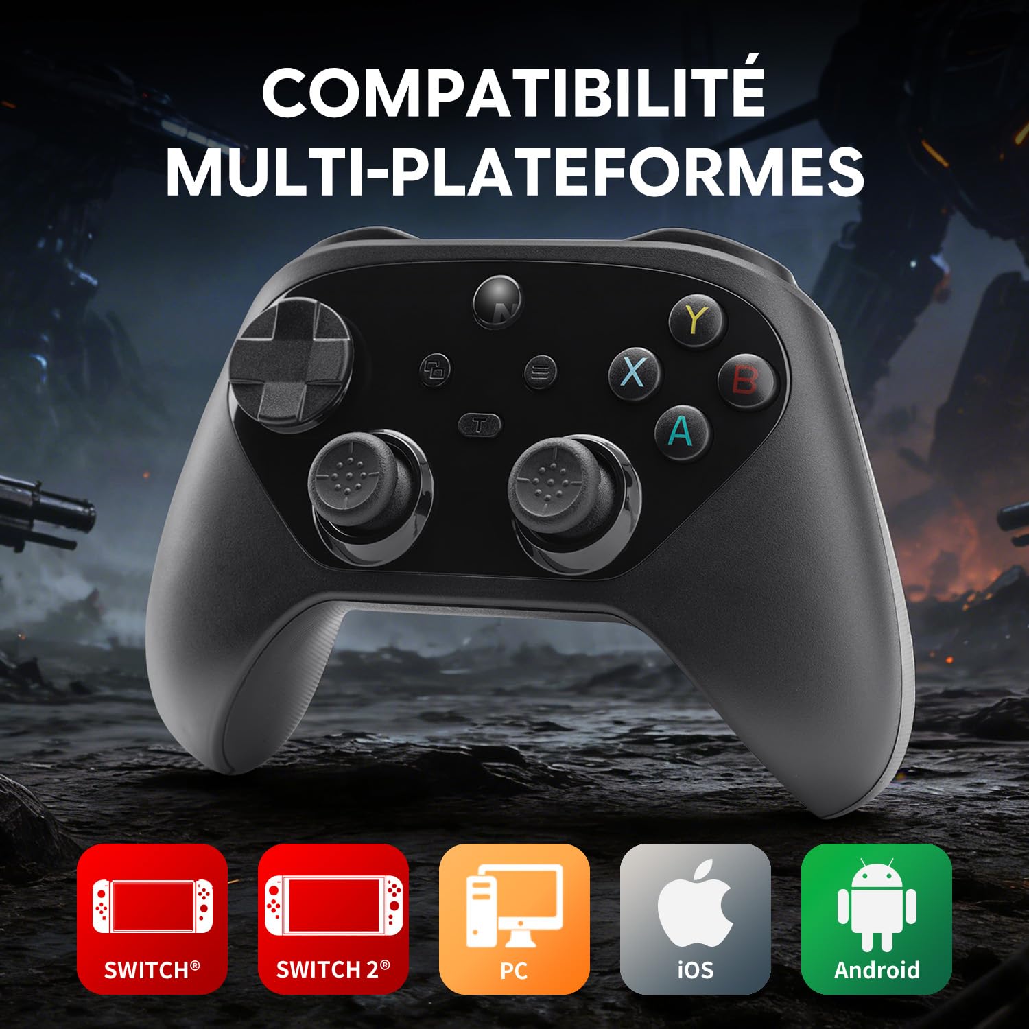NITHO KARMA Manette Sans Fil Compatible aves Switch, Switch 2, PC Windows, iOS et Android, Gamepad avec Effet Hall, Fonction Macro, Gyroscope 6 Axes, Turbo et Double Vibration - Noir