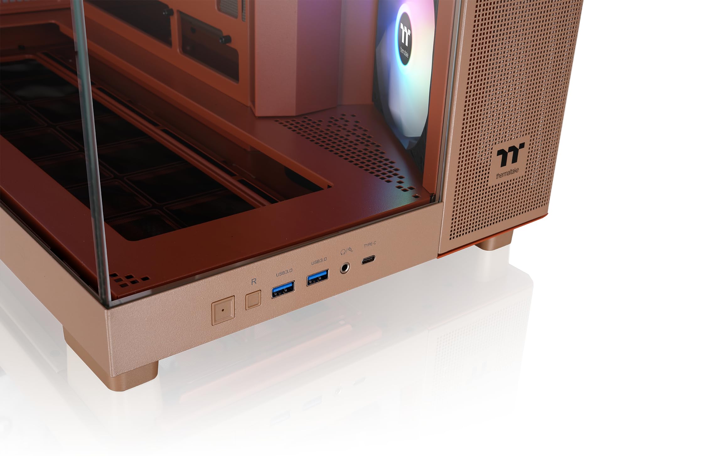 Thermaltake View 380 XL TG ARGB Boîtier PC Moyen Tour Double Chambre | Support Cartes Mères Connecteurs Cachés, 4 Ventilateurs ARGB Inclus, Support Double Radiateur 360mm | Gravel Sand