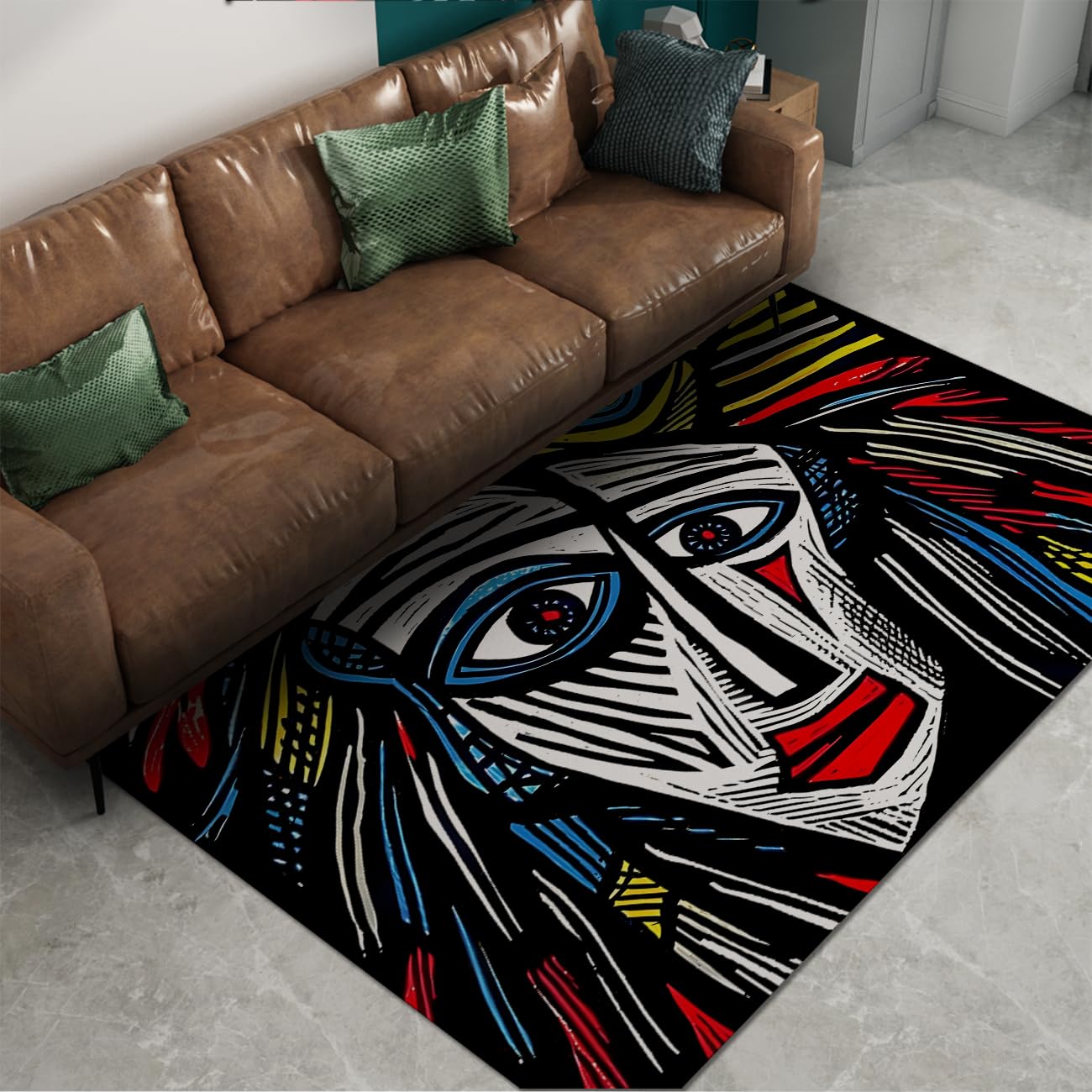 Dywany Twarz Abstrakcyjna Linia Sztuka Ekspresjonista Zmywalny Dywan Miękki Krótkie Włosy Antypoślizgowy Dywan Anti Plama Salon Sypialnia Jadalnia Gry 60x120