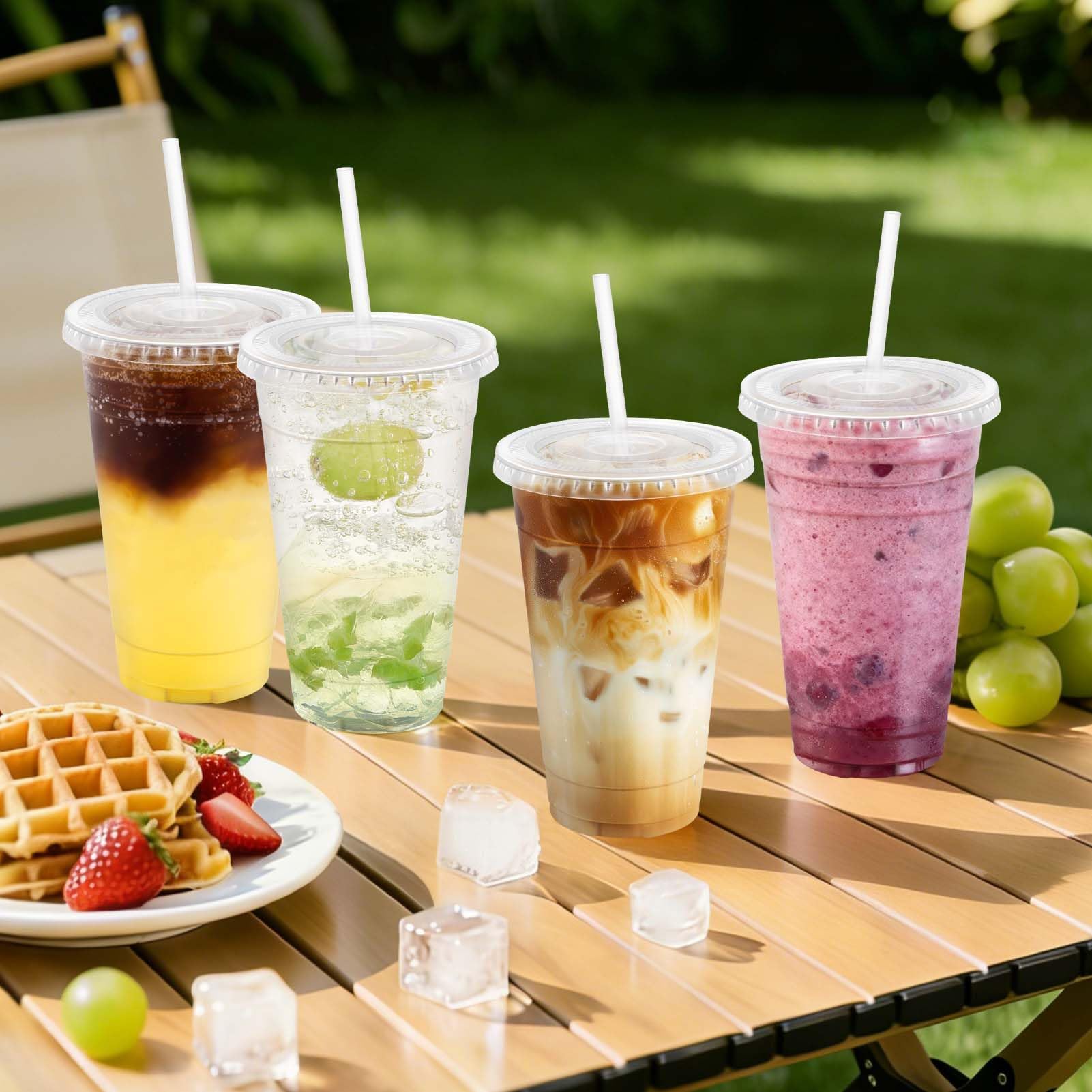 Clawsoff 100 Pack 20 oz Disposable Clear Plastic Cups with Lids and Straws — Amazon image 6