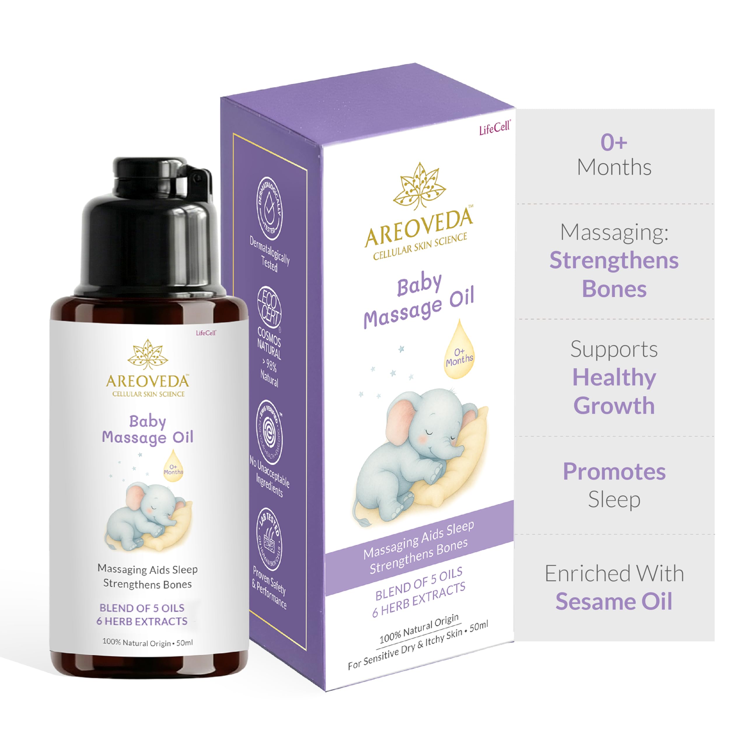 AreoVeda Dermatologically Tested Baby Massage Oil for Skin & Hair (50ml) With Almond (Badam) Oil & A2 Ghee | Massage Strengthens Bones, Improves Sleep | Non-Greasy, Non-Sticky & Safe From Day 1 | Lab-Tested, Ecocert Certified, EWG Verified-picture-10