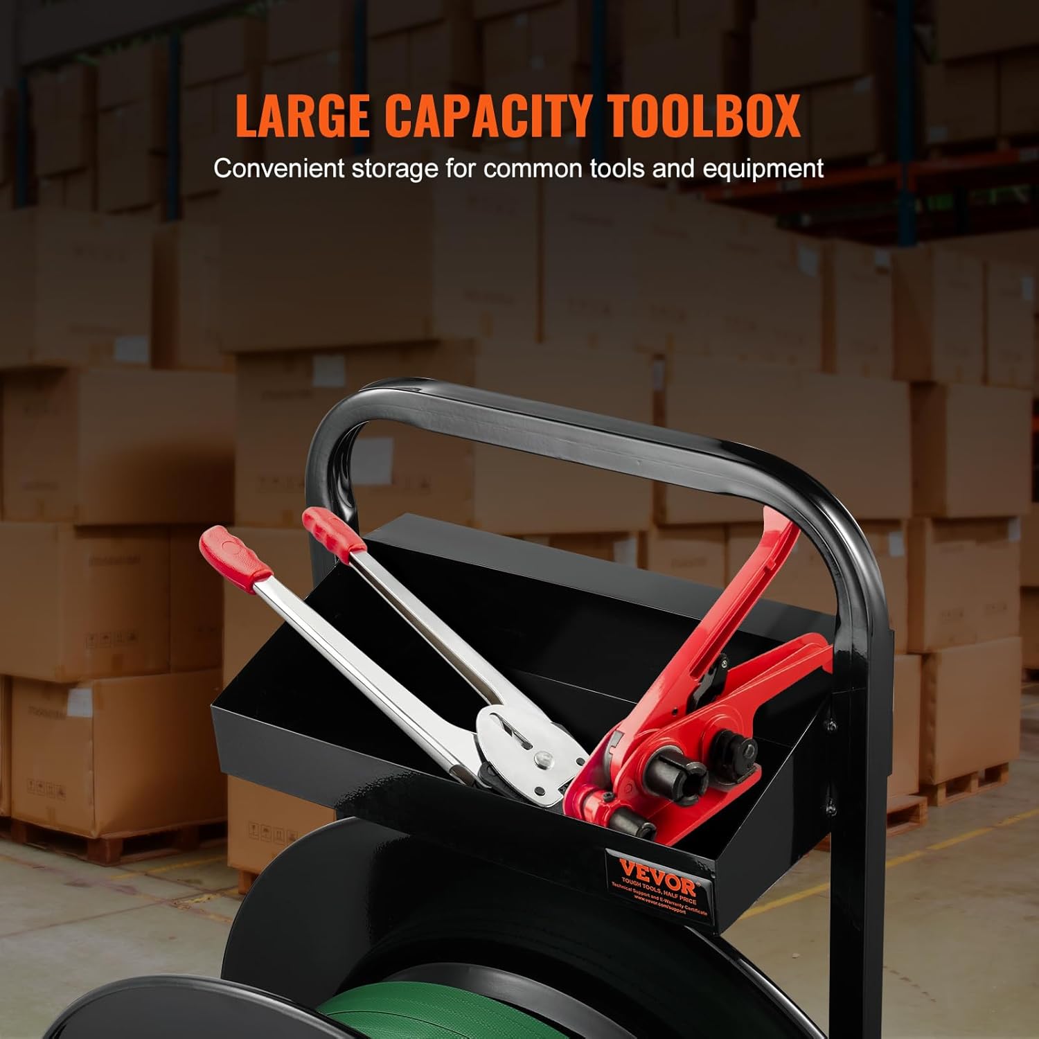 VEVOR Banding Strapping Cart, for PET/PP/Fiber Strapping Coils with 8" or 16" Core Size, Heavy Duty Strapping Dispenser, Equipped with Anti-Retreat Pulleys, Upgrade Brake System, Spacious Tray