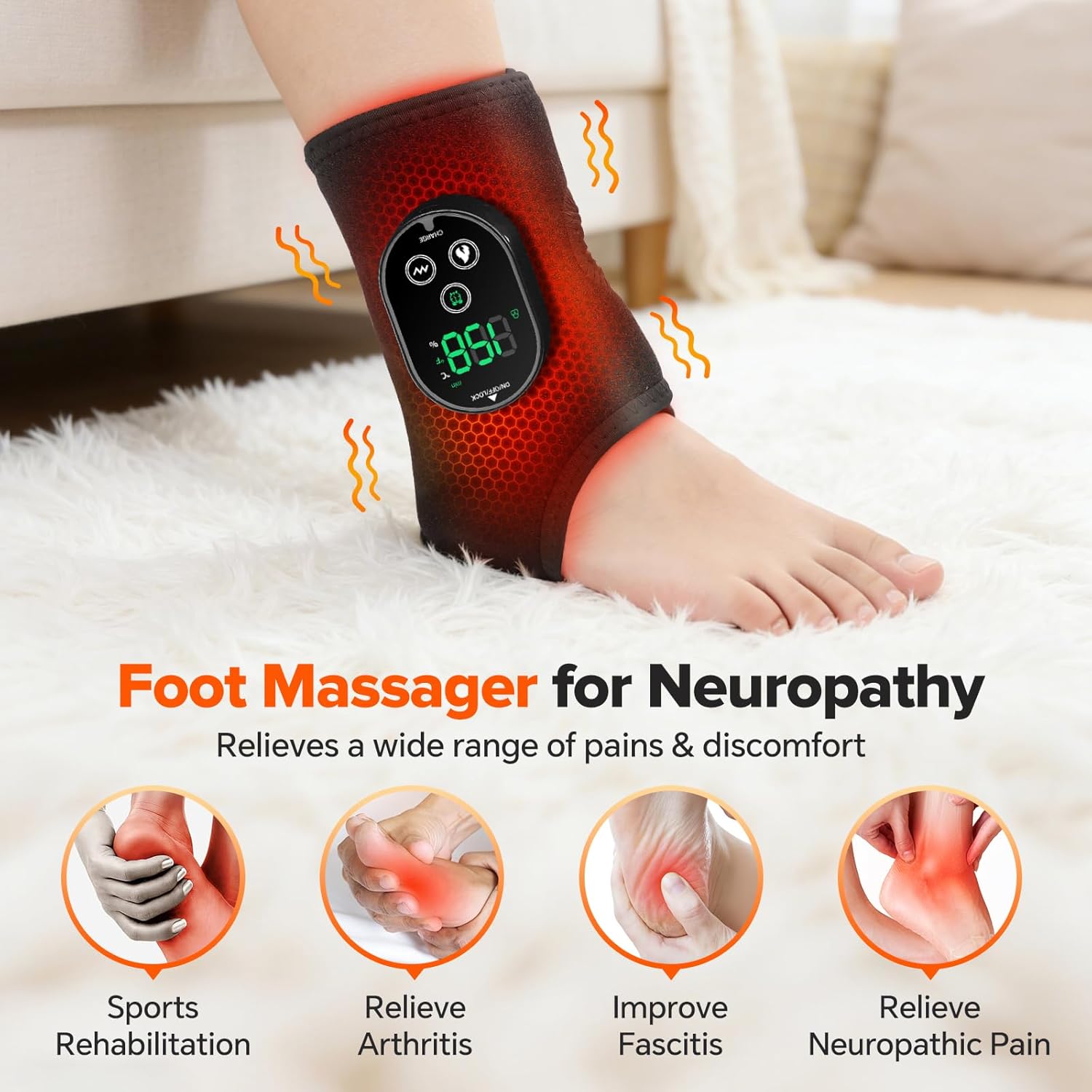 Cordless Neuropathy Foot Massager, Ankle Massager for Pain Relief, Ankle Heating Pad Plantar Fasciitis Relief, Black - Image 3