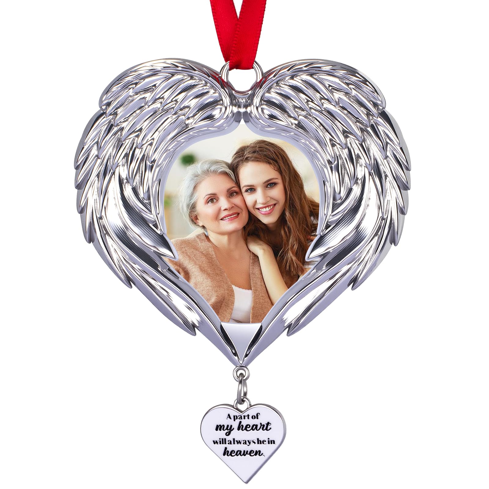 Memorial Christmas Angel Wings Photo Ornaments 2025 - Angel Wings Picture Frame Ornament for Christmas in Heaven Tree Decor - Personalized Photo Memorial Gifts Ornament for Loss of Loved One