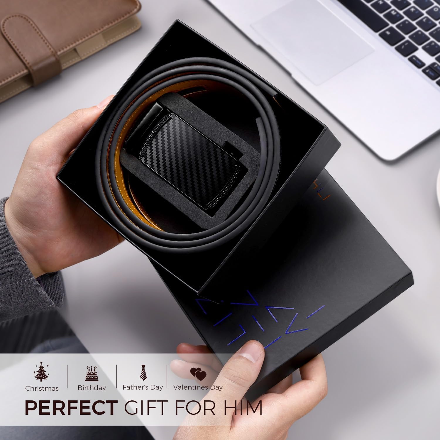 Zitahli Belt Men,Leather Ratchet Belt for Men Dress Casual Every Day with Adjustable Buckle,Trim to Fit For Gift - Image 6