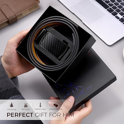 Miniatura 6 de Zitahli Cinturón para hombre, vestido de cinturón de trinquete con cuero de primera calidad de 1 38 pulgadas, cinturón deslizante con hebilla