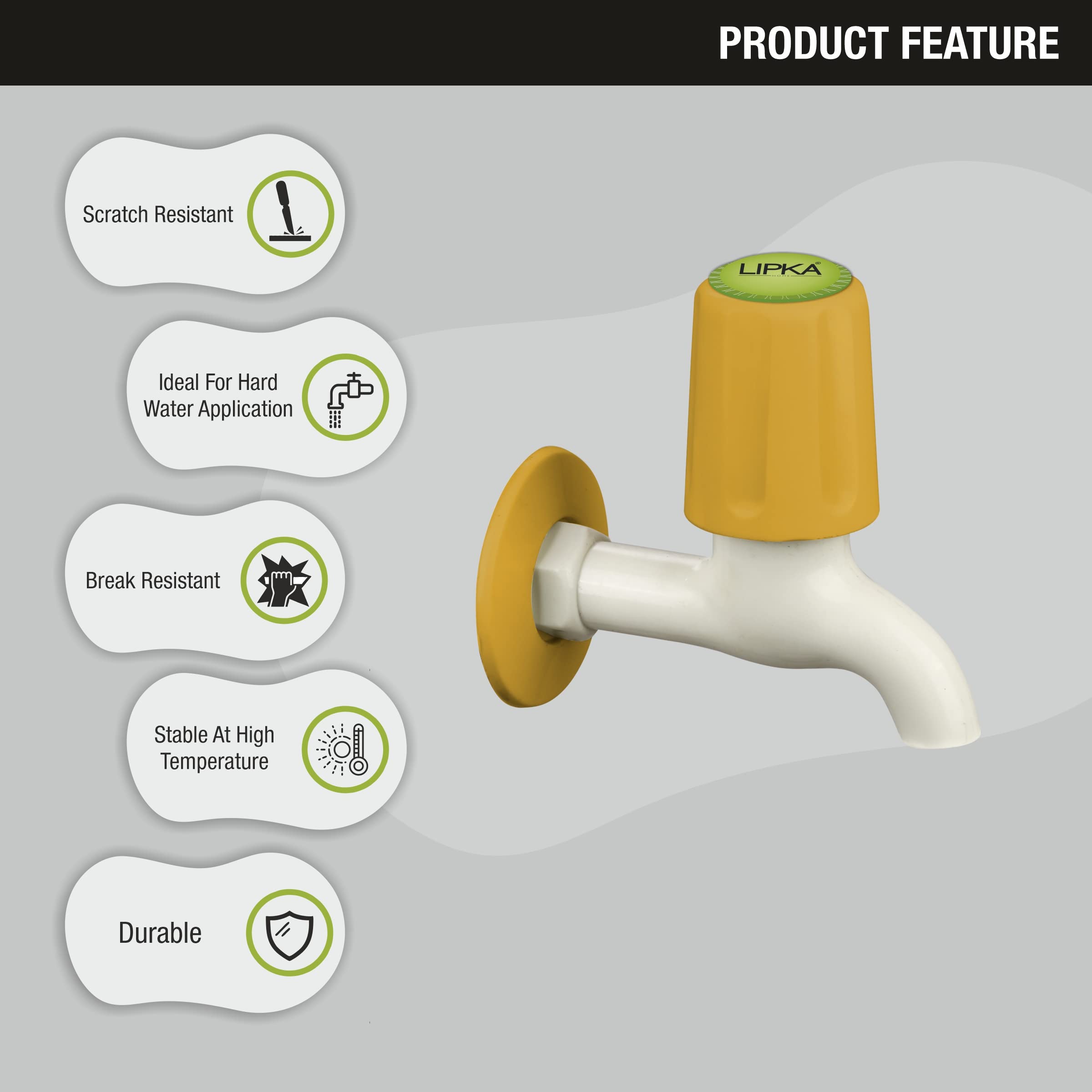 LIPKA Grand Bib Cock Faucet | PTMT Water Tap |Ivory/Yellow Color | Plastic | Polished 1