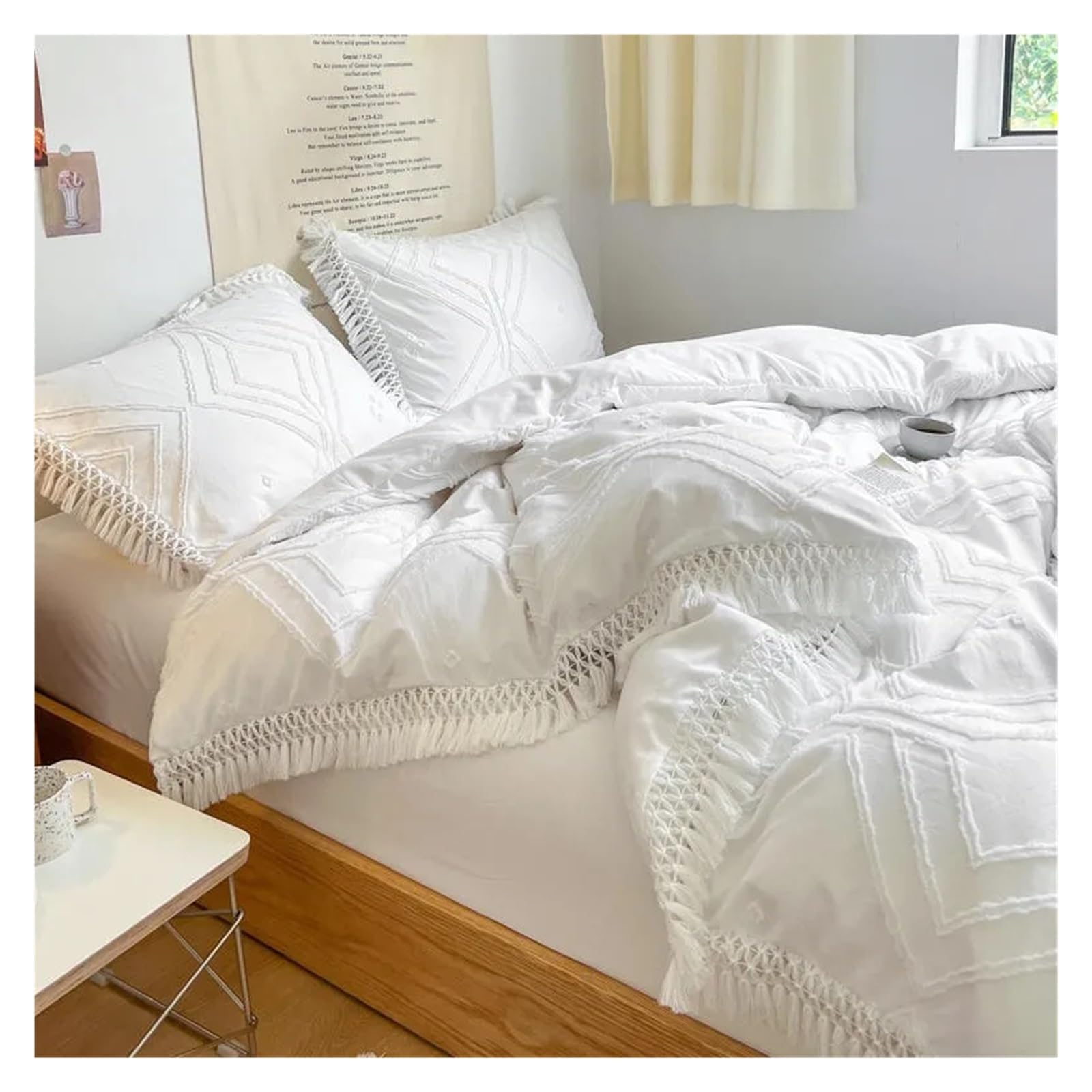 Amazon｜ソフトコットンテクスチャー布団カバーセットタッセルフリンジ